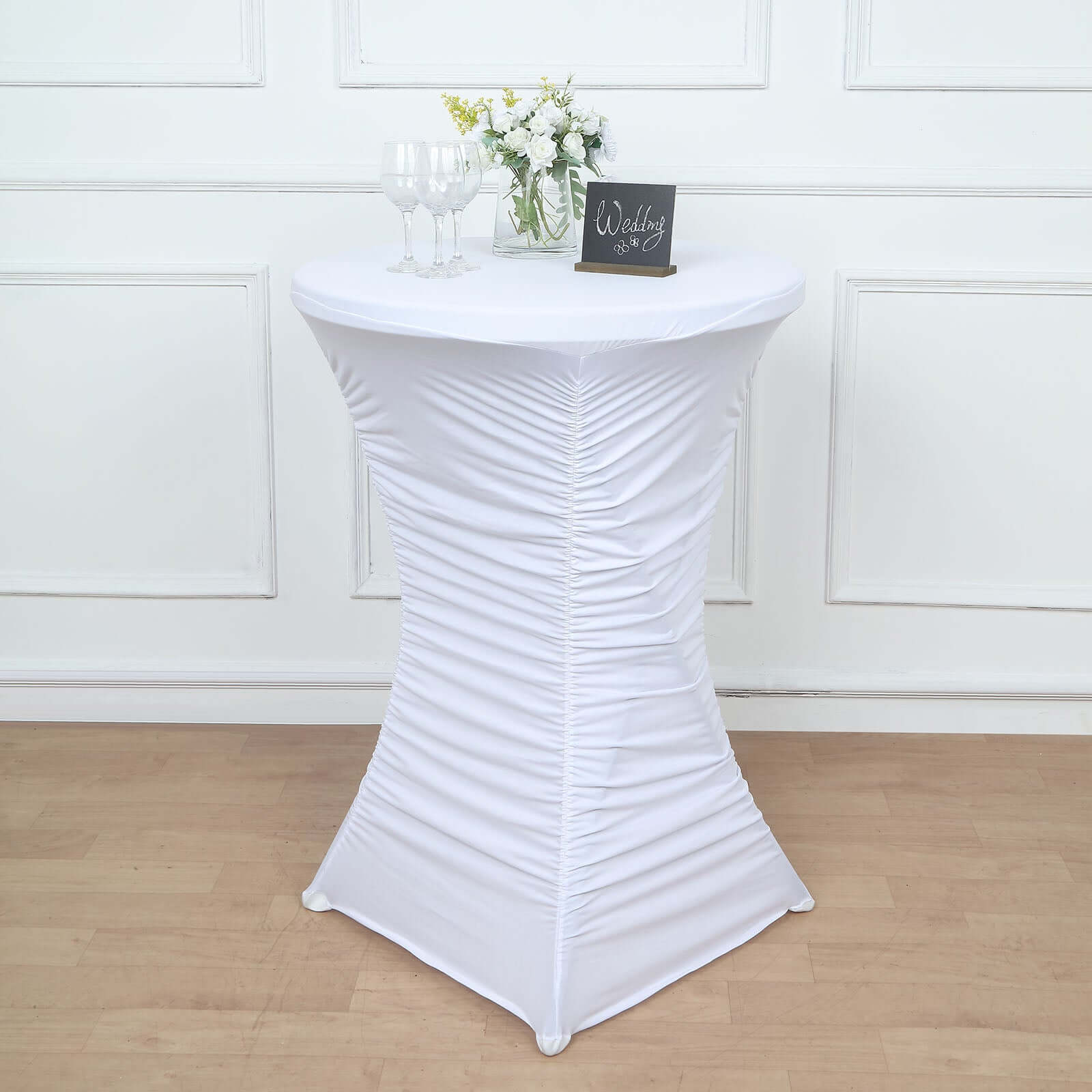 White Ruched Pleated Heavy - Duty Spandex Stretch Cover for 32