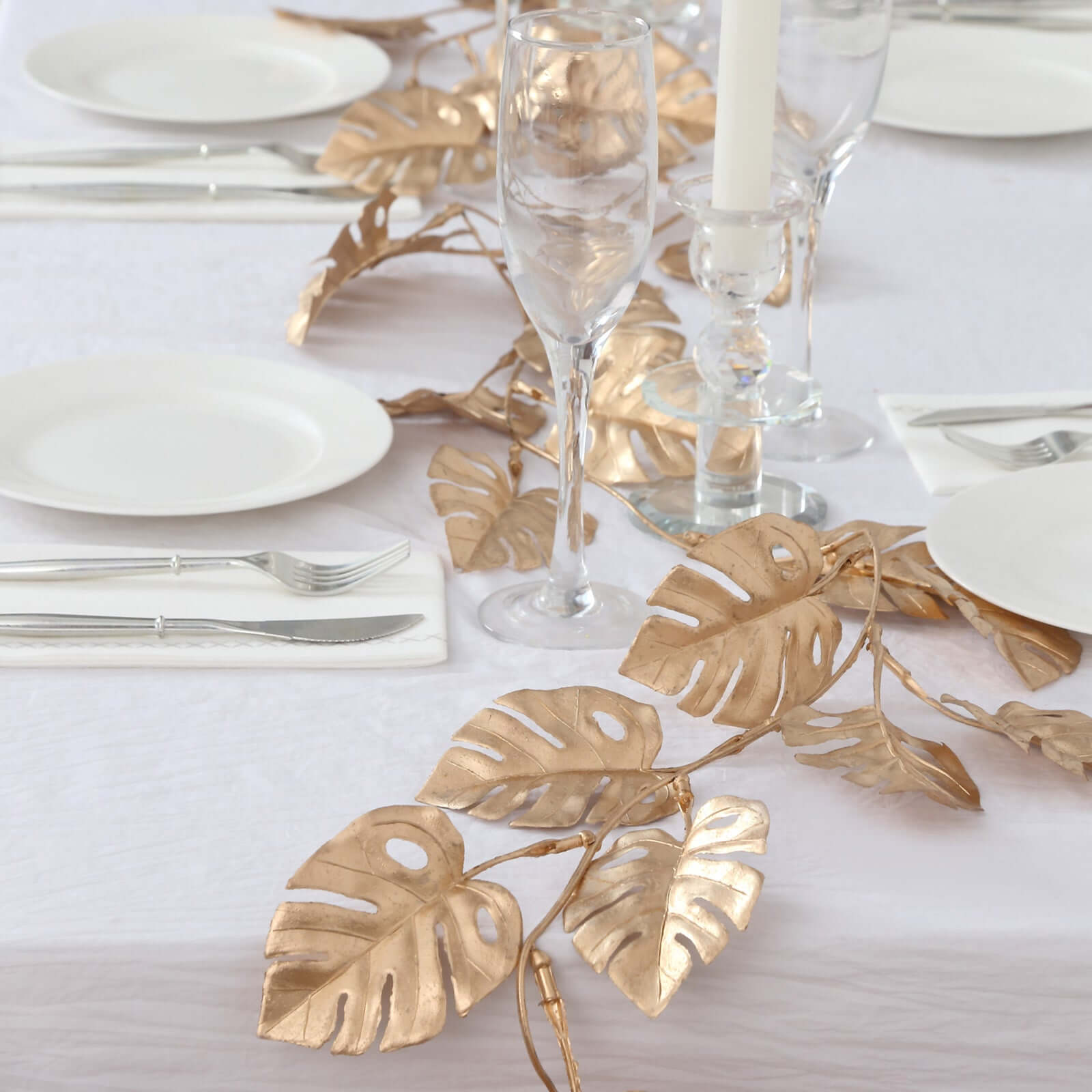 7ft Metallic Gold Artificial Monstera Hanging Vine - Faux Garland for Tropical & Boho Events