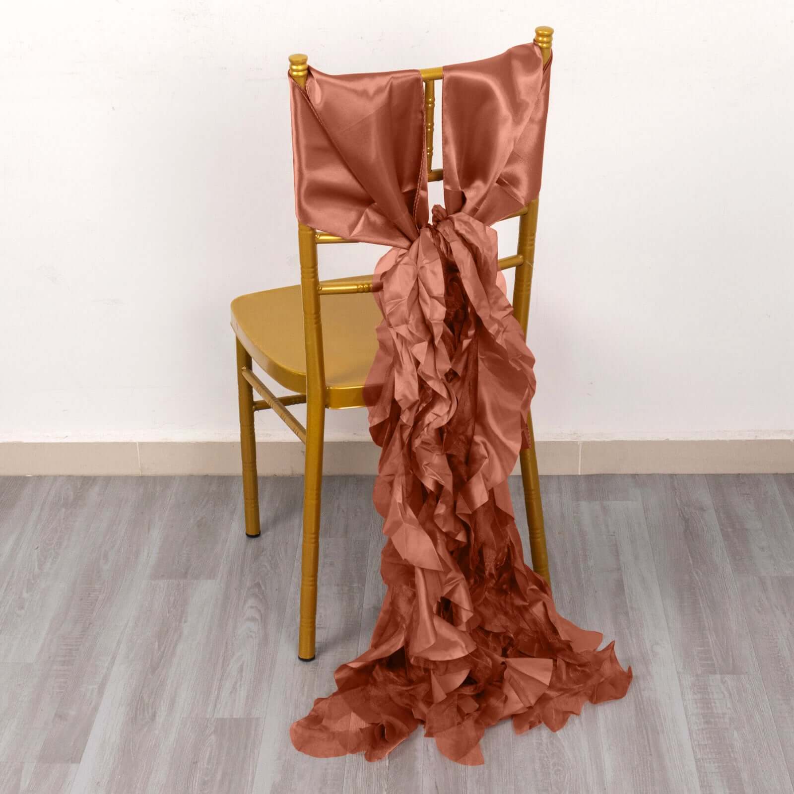 5-Pack Terracotta (Rust) Chiffon Satin Curly Willow Chair Sashes - Easy Install