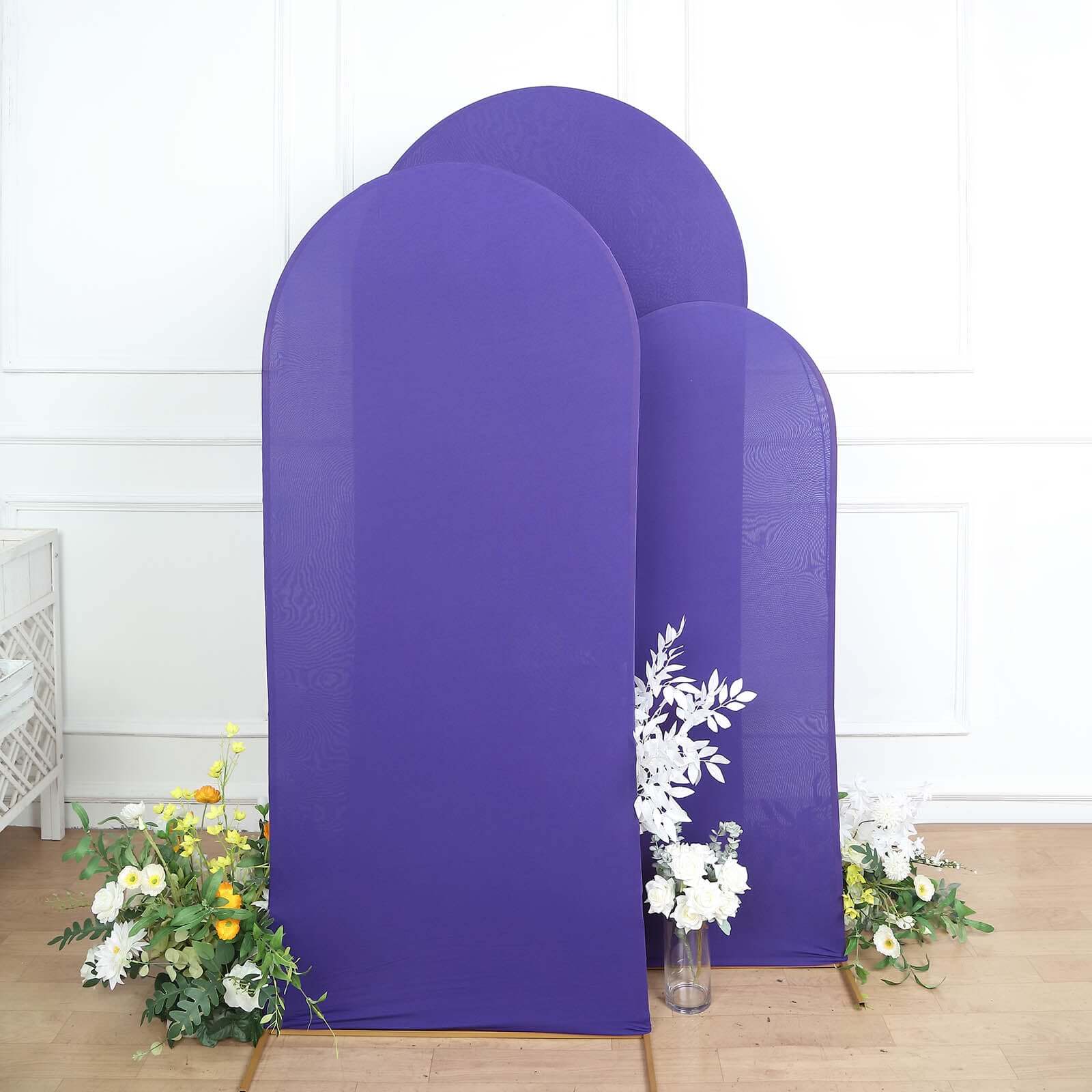 3-Piece Matte Purple Spandex Fitted Covers for 5ft, 6ft, 7ft Round Top Chiara Wedding Arch Stands