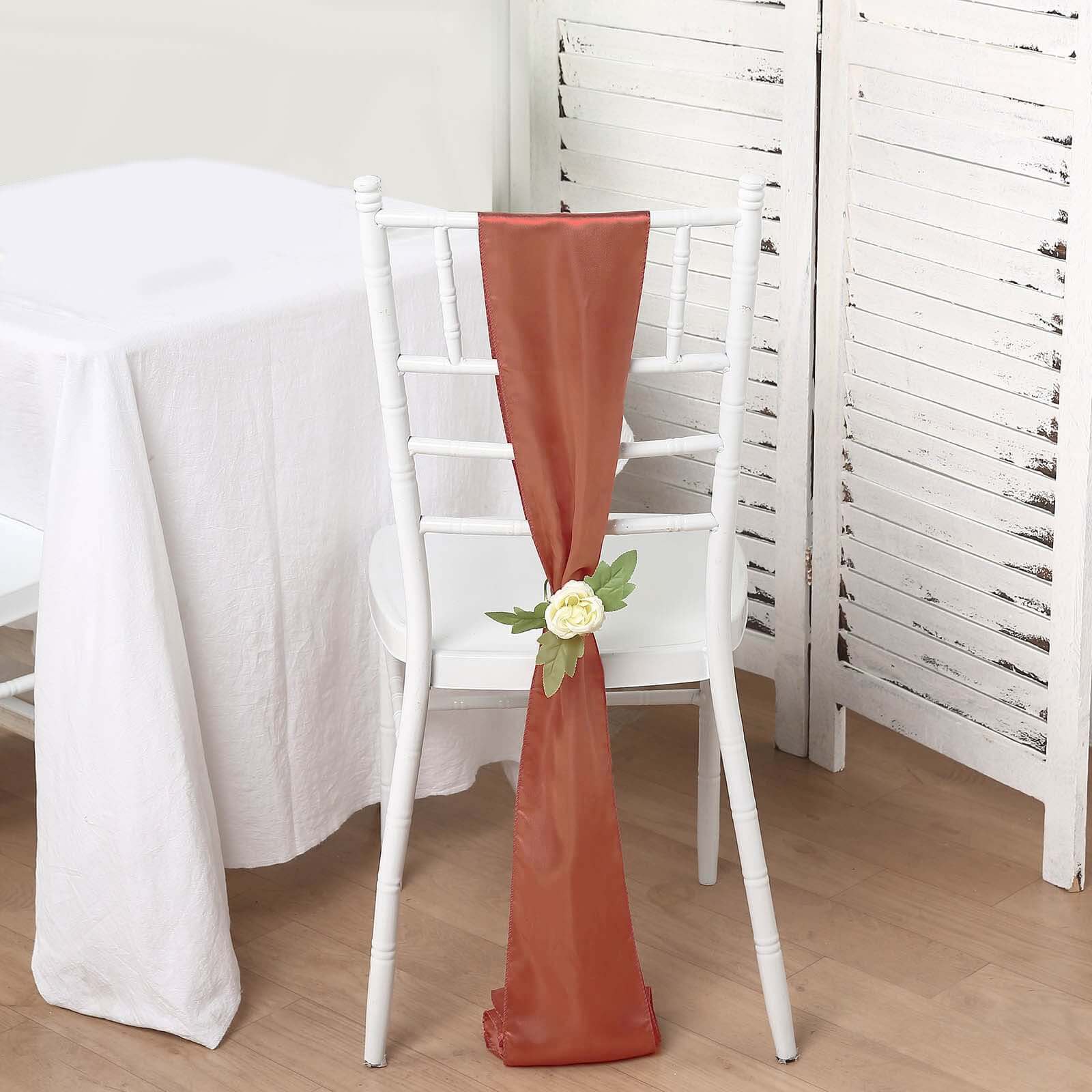 5-Pack Terracotta (Rust) Satin Chair Sashes - Durable & Shiny Bows