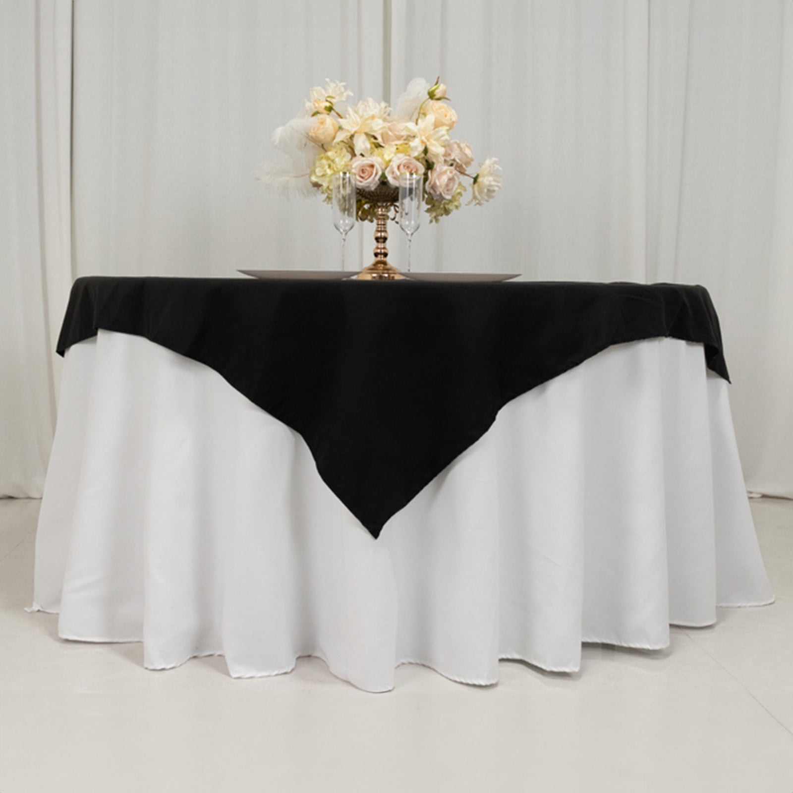 Wrinkle-Resistant Black Cotton Blend 54x54 Square Table Overlay for Modern Tables