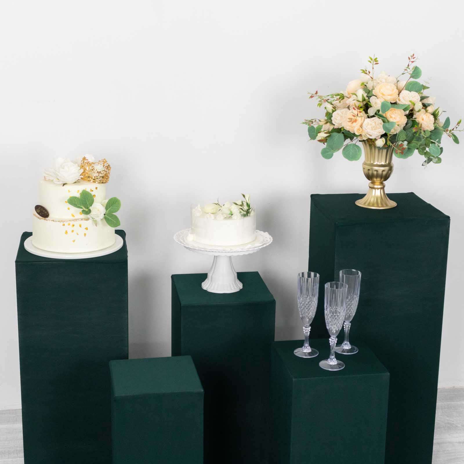 Hot Deal! Set of 5 Hunter Emerald Green Stretchable Spandex Pedestal Stand Covers - 160 GSM
