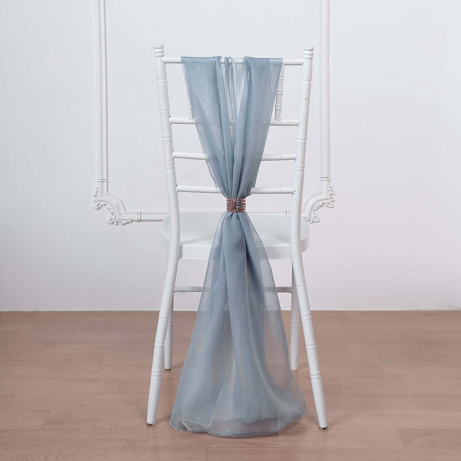 5-Piece Set of Premium Dusty Blue Chiffon Chair Sashes - Soft & Light Designer Bows (22x78)