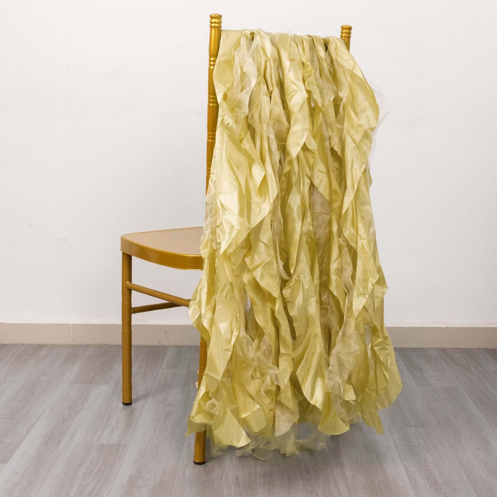 Hot Deal! 5-Piece Champagne Chiffon Satin Chair Sashes with Curly Willow Style
