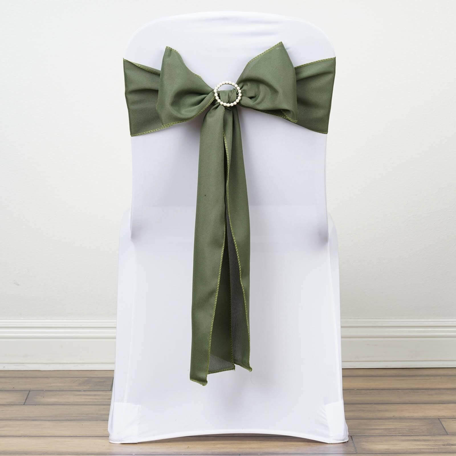 5-Piece Set of Olive Green Polyester Chair Sashes, 6x108 - Great Value!