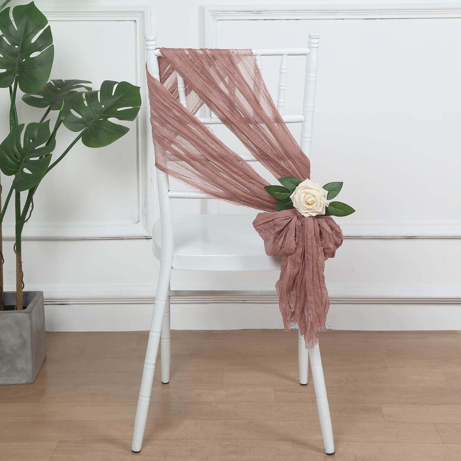 5-Pack Dusty Rose Cheesecloth Chair Sashes - Ideal for Weddings & Gatherings