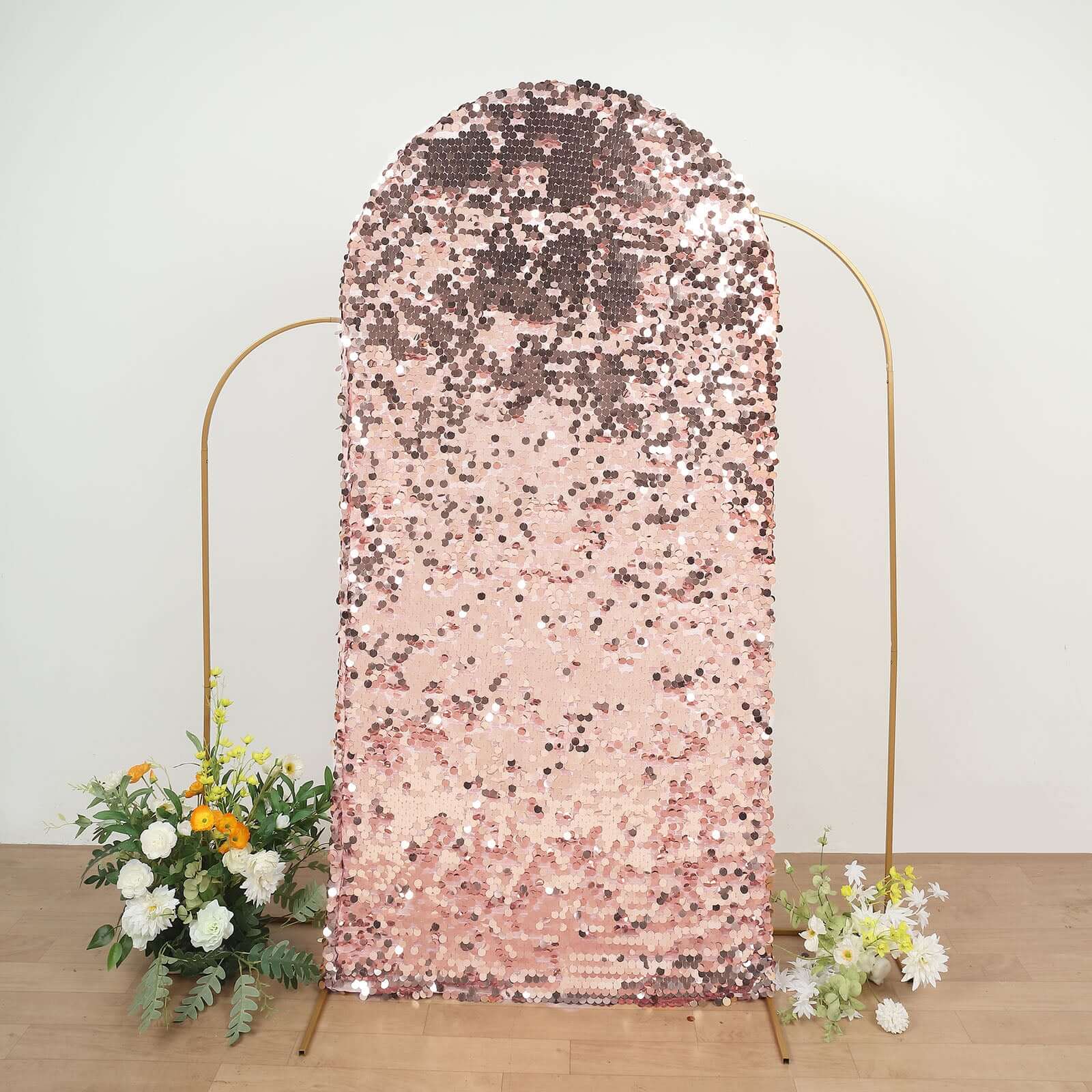Hot Sale! 7ft Double-Sided Sparkly Rose Gold Payette Sequin Cover for Round Top Wedding Arch