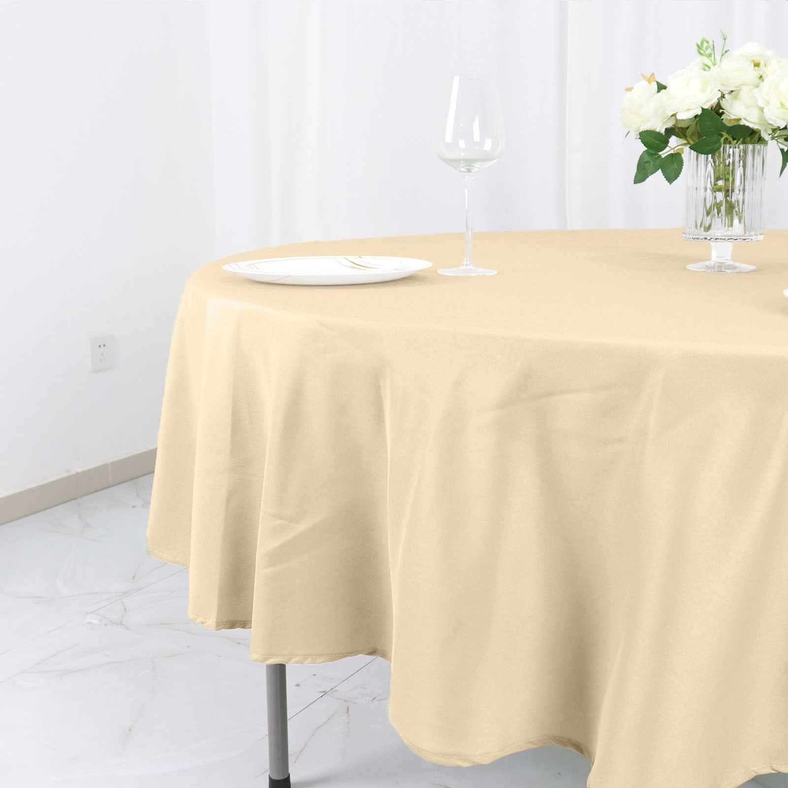 Beige 90" Round Polyester Tablecloth - Stain & Wrinkle-Free, Ideal for Events