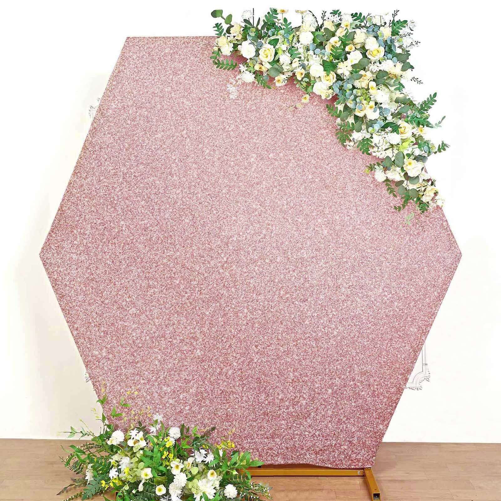 Special Offer! 8ft x 7ft Rose Gold Metallic Shimmer Tinsel Spandex Two - Sided Hexagon Wedding Arbor Backdrop Cover