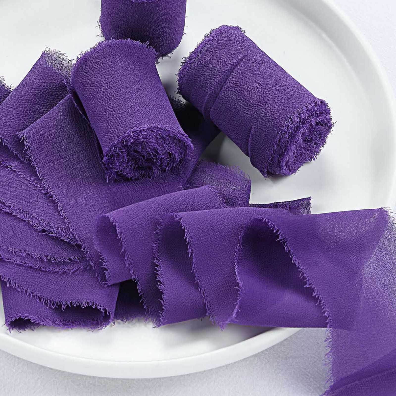 2-Pack 6-Yard Purple Silk-Like Chiffon Linen Ribbon Rolls for Wedding Decor & Gift Wrapping