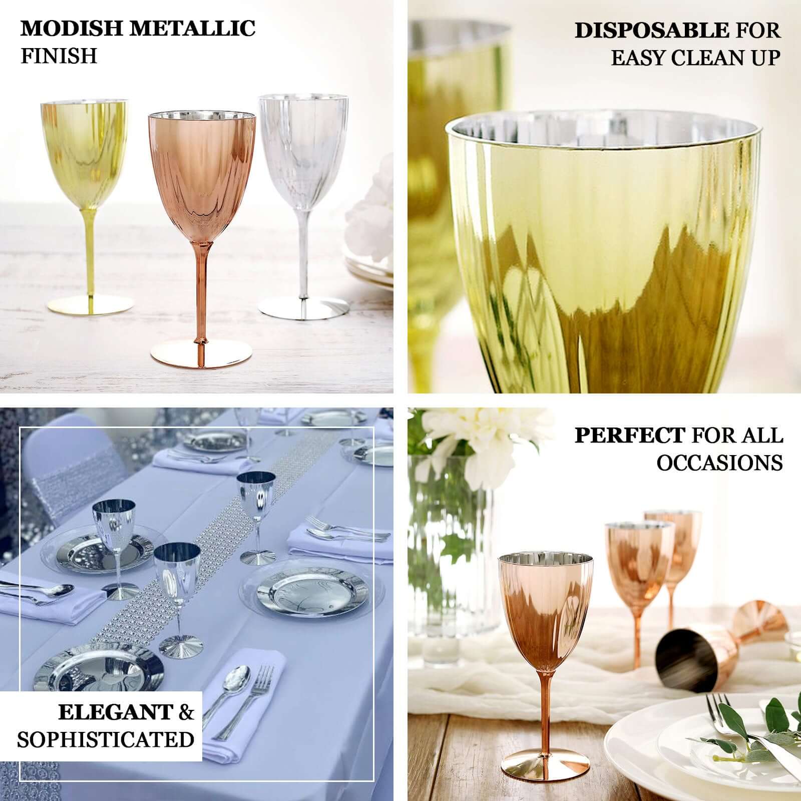 6-Pack Disposable Metallic Rose Gold Plastic Wine Glasses - Ideal for Parties & Special Events