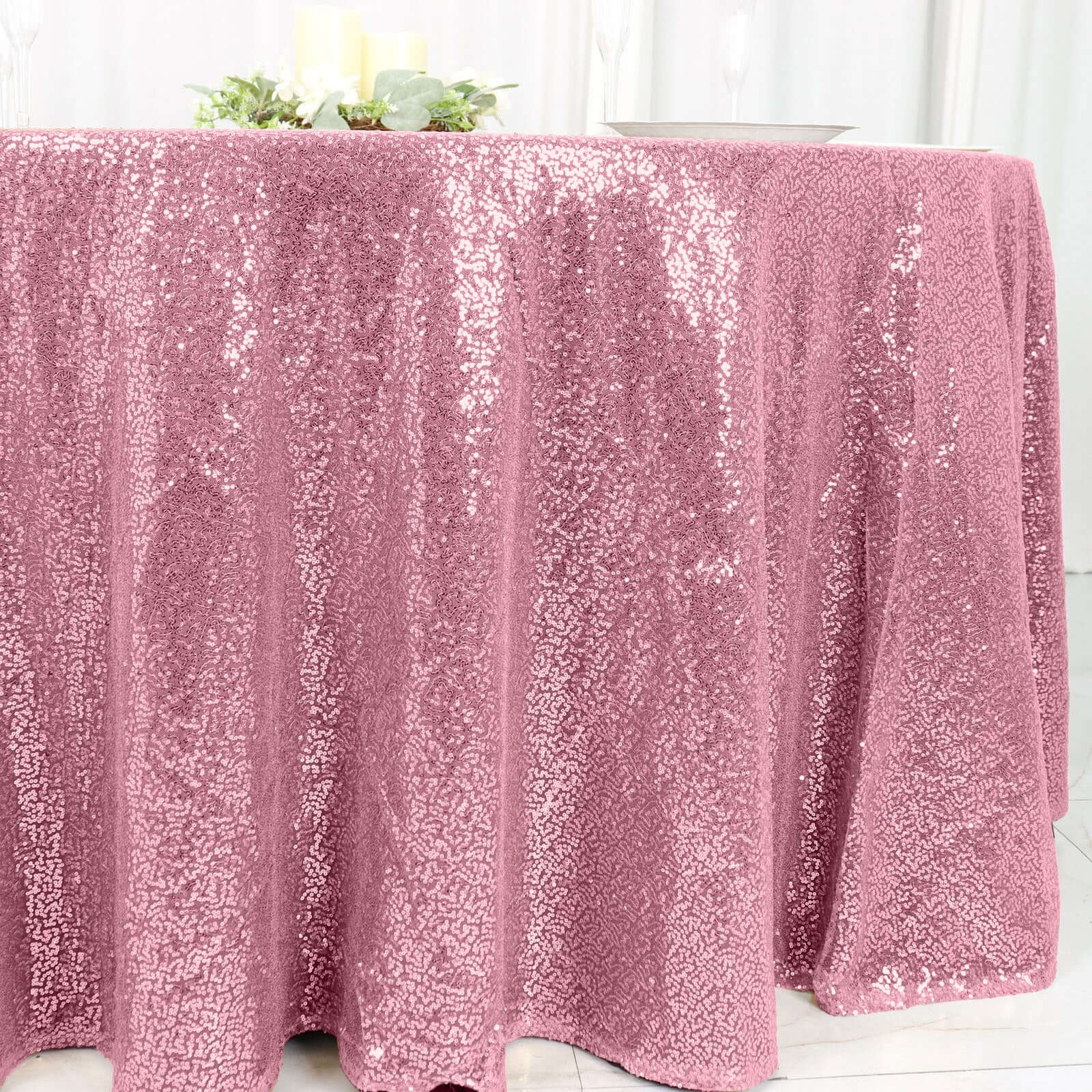 Hot Sale! Pink Seamless Glittering Round Tablecloth, 120-Inch for Themed Events