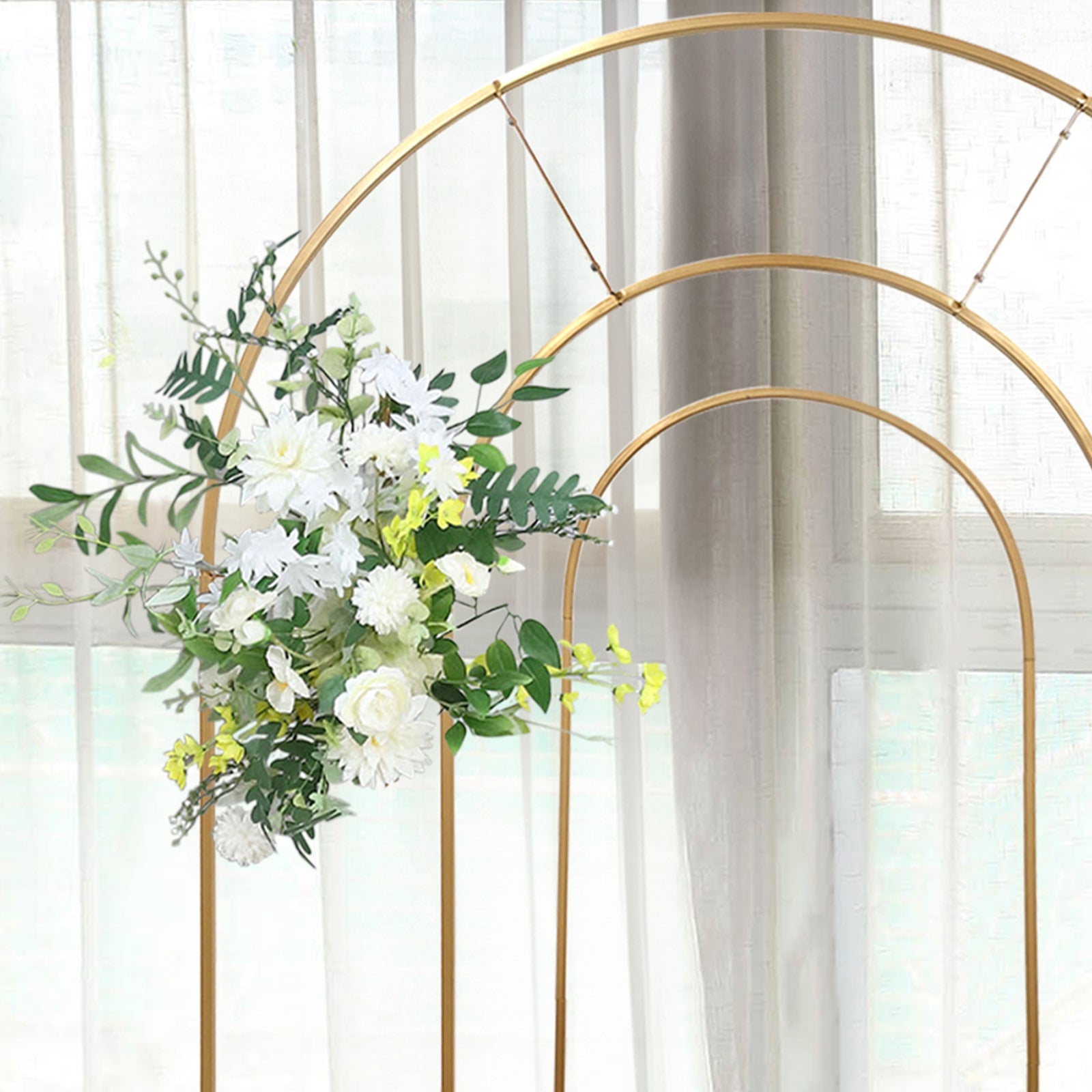 Get 2 Gold Metal Round Top Wedding Arches - 6ft & 8ft, Ideal for Ceremonies