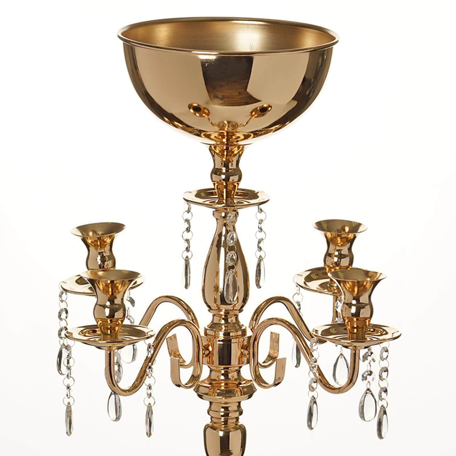 4 - Arm Gold Metal Candelabra with Flower Vase Bowl for Wedding Table Centerpiece