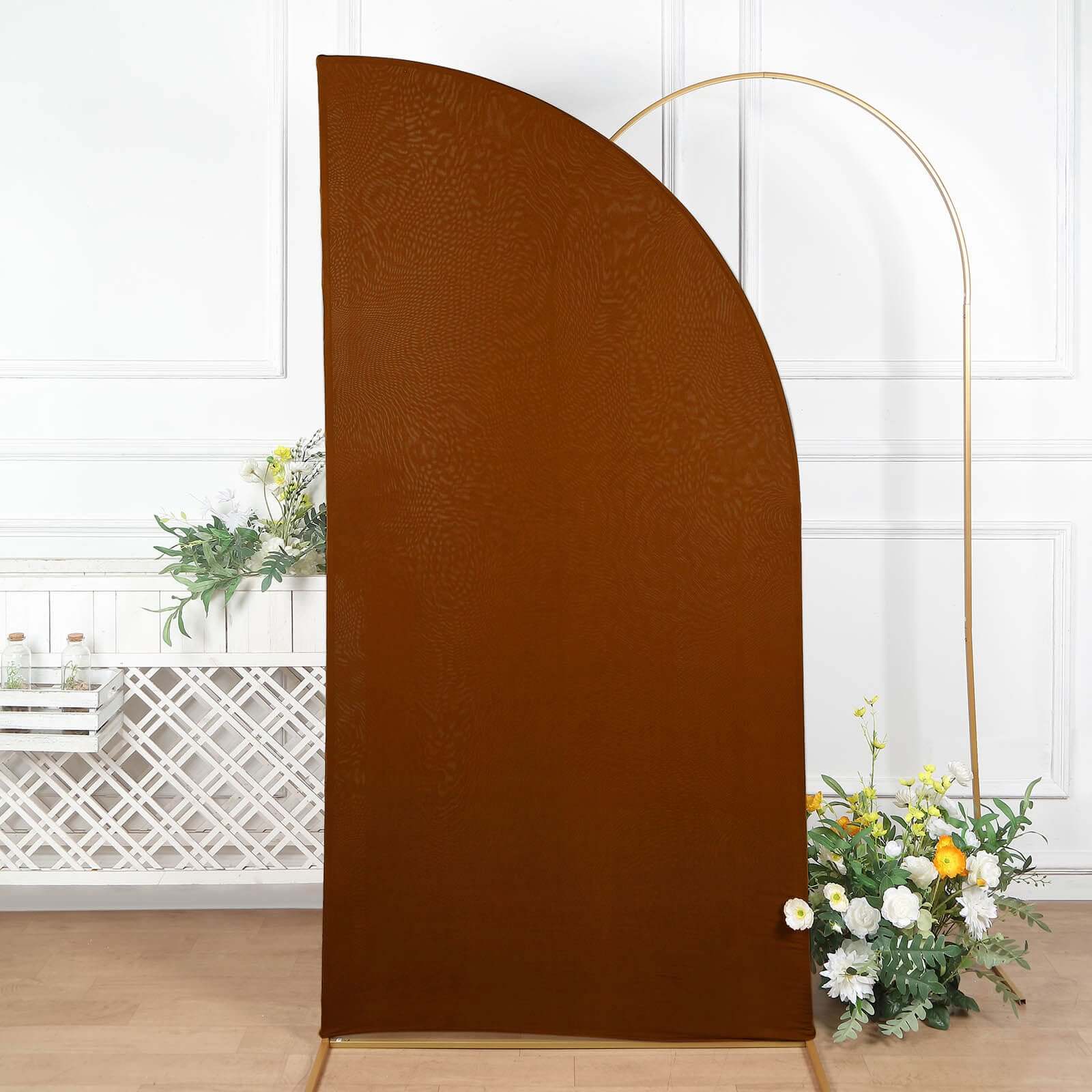 7ft Cinnamon Brown Double - sided Spandex Custom - Fitted Half Moon Wedding Arch Backdrop Cover