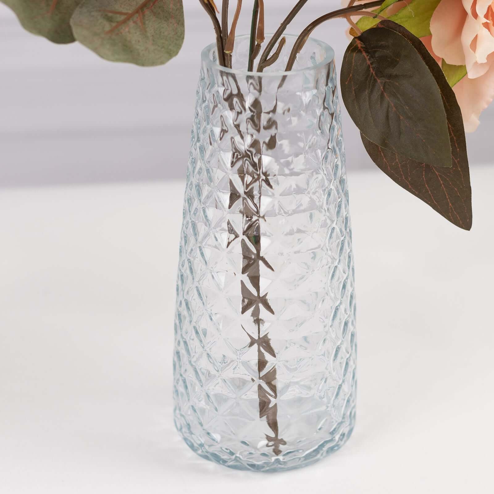 6-Pack Clear Glass Urn Vases with Diamond Cut Pattern - Ideal for Event Decor, 8.5 Inches