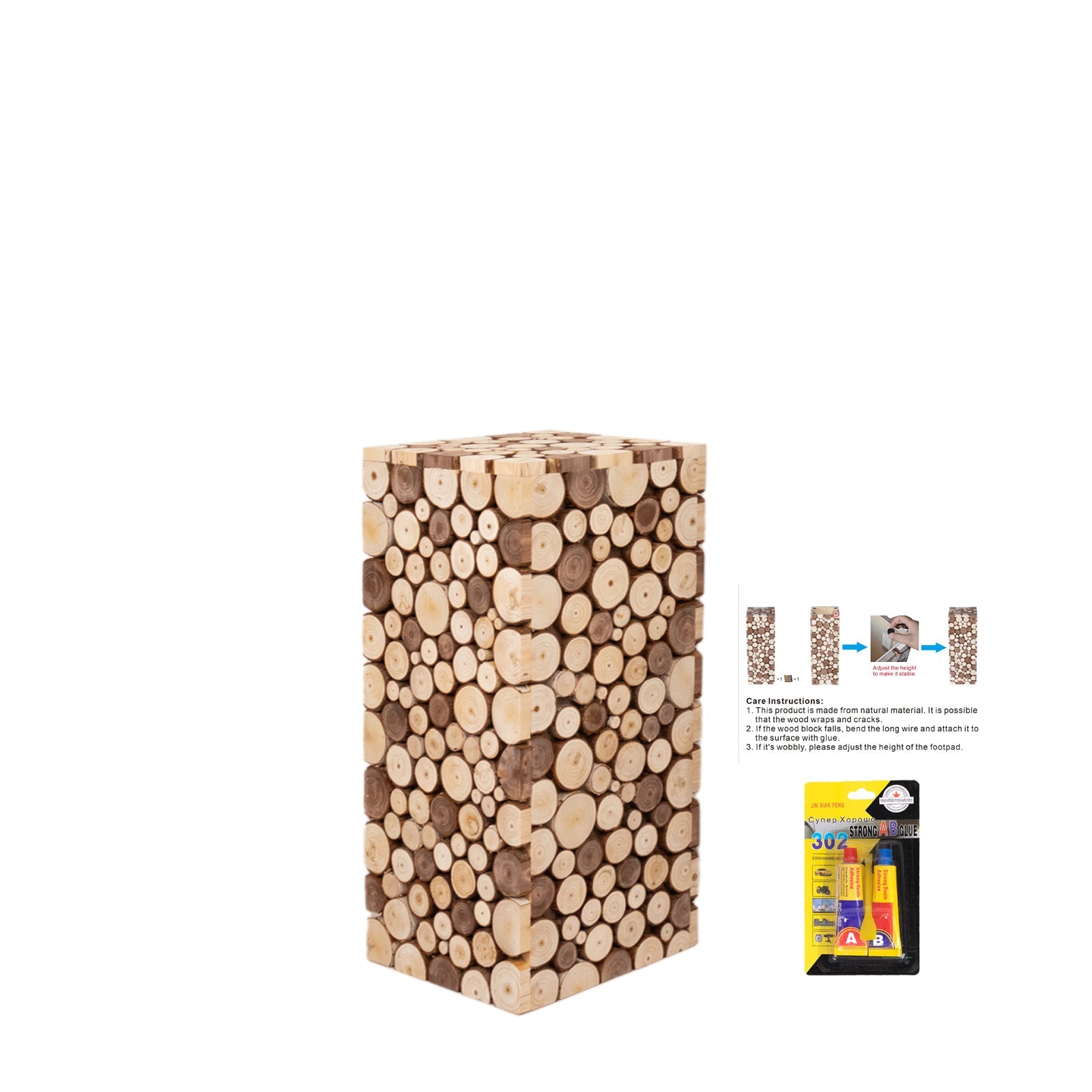 24-Inch Natural Brown Wooden Rectangular Plant Stand, Rustic Farmhouse Pillar Prop