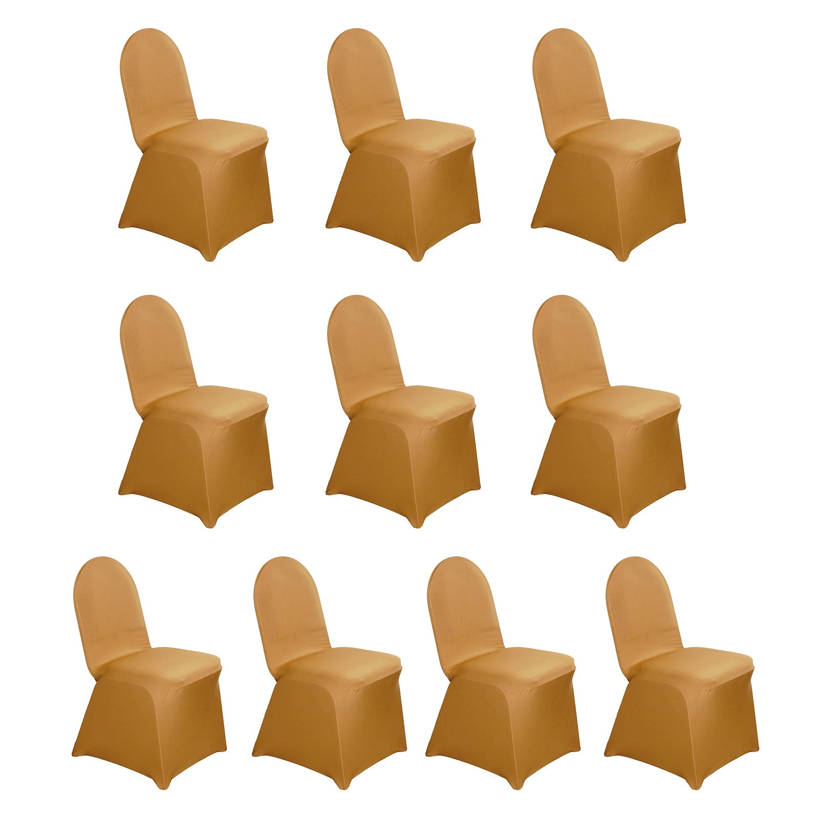 10-Pack Durable Gold Spandex Stretch Slip-On Chair Covers for Banquets and Gatherings