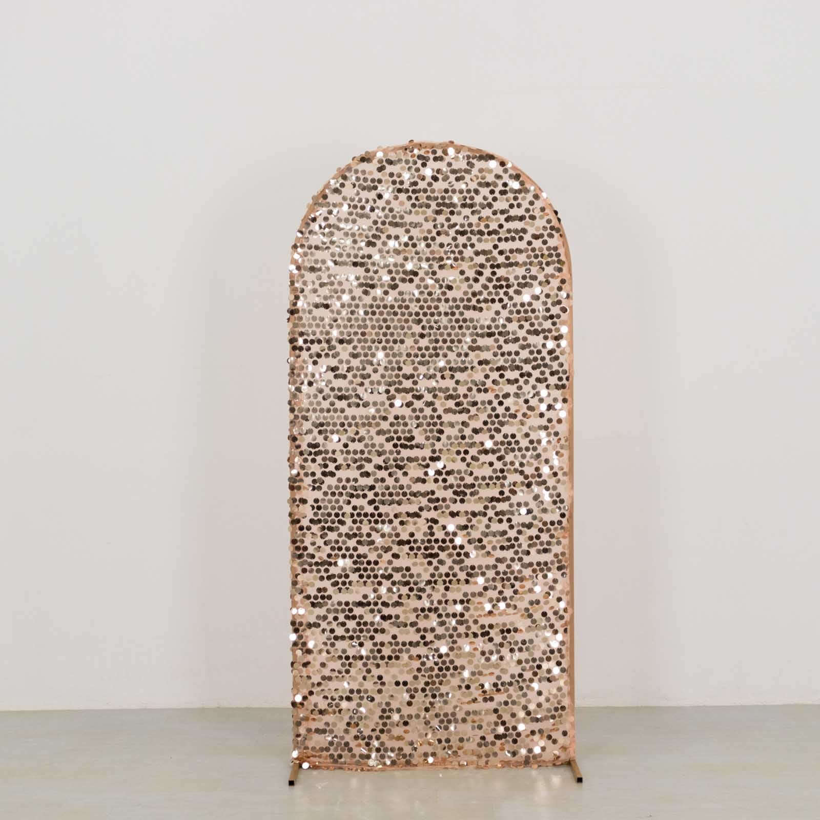 Sparkly Rose Gold 6ft Sequin Wedding Arch Cover for Round Top Stand - Ideal Decor!