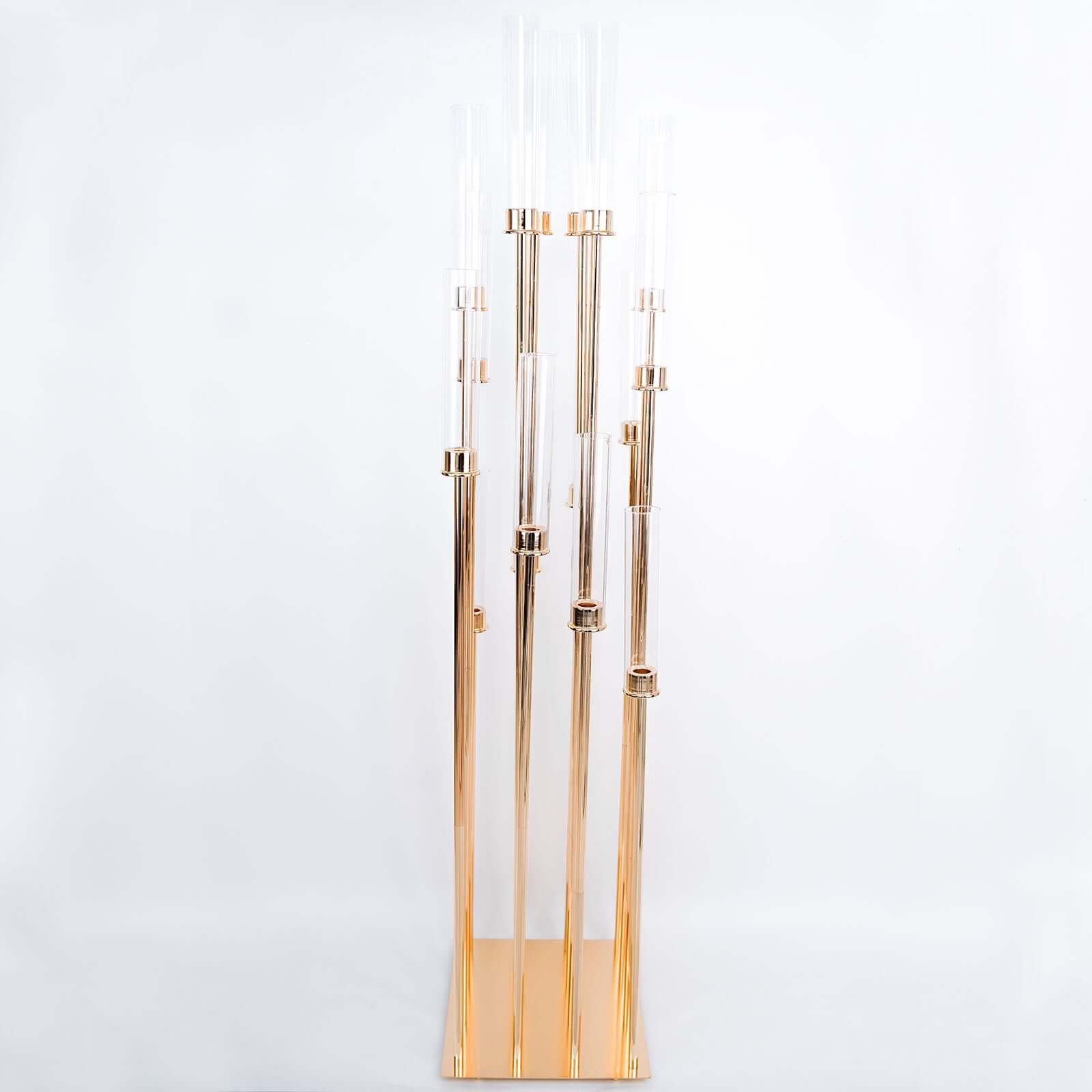 Gold 16-Arm Cluster Taper Candle Holder with Clear Glass Shades - Ideal Large Candle Display for Venues