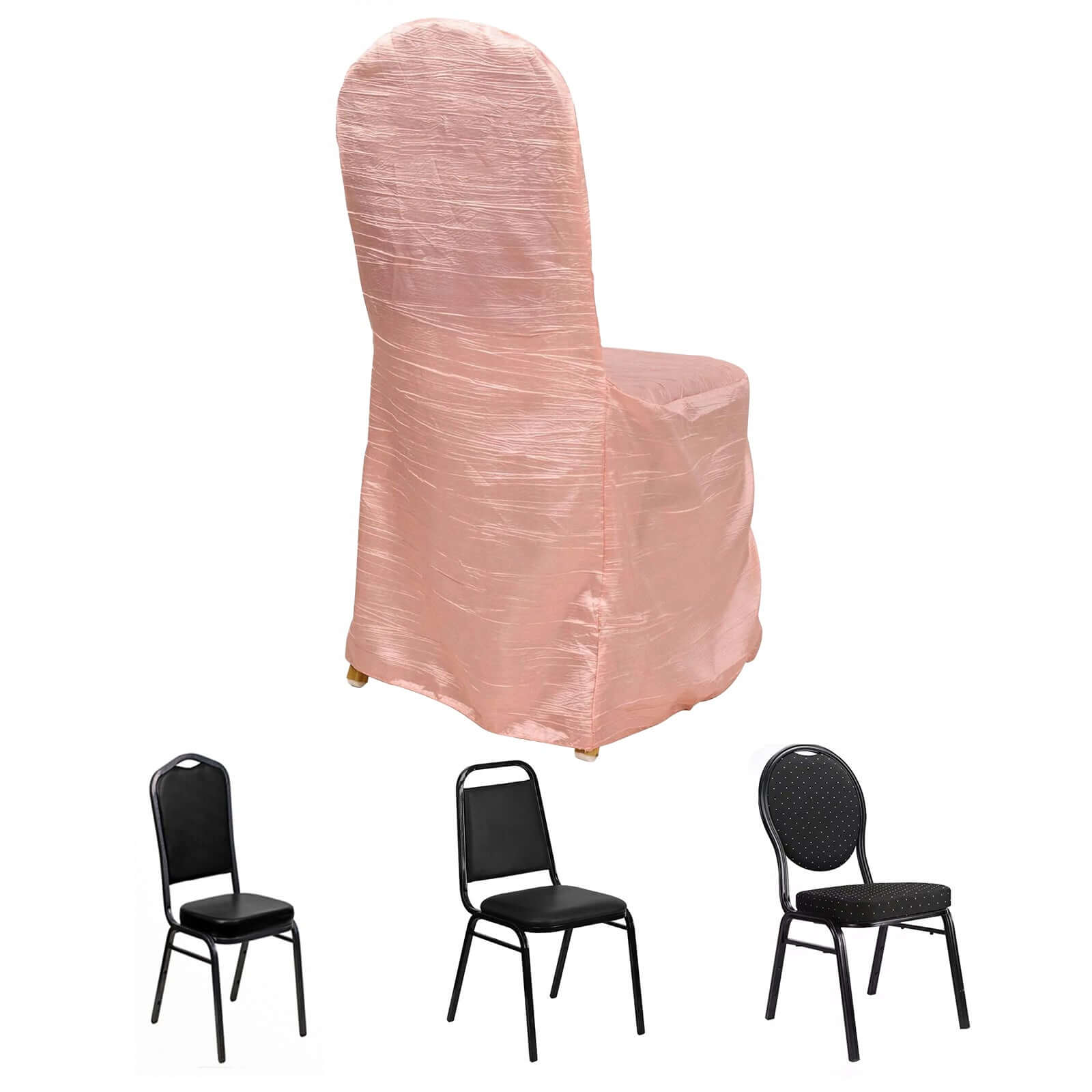 Reusable Dusty Rose Crinkle Crushed Taffeta Slipcover for Banquet Chairs - High Quality!