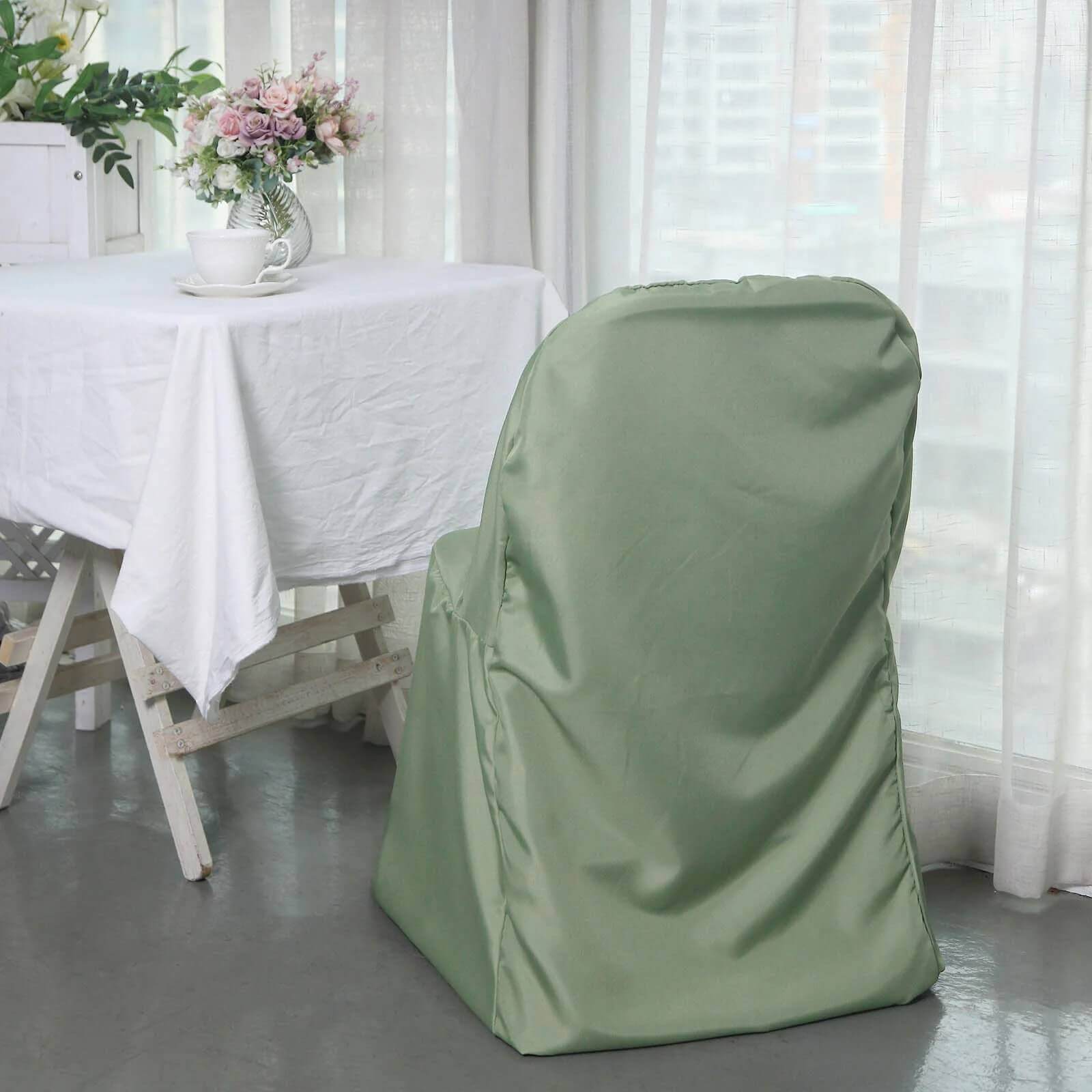Hot Deal! 10-Piece Polyester Slip-On Chair Covers in Dusty Sage Green - Wrinkle & Stain Resistant