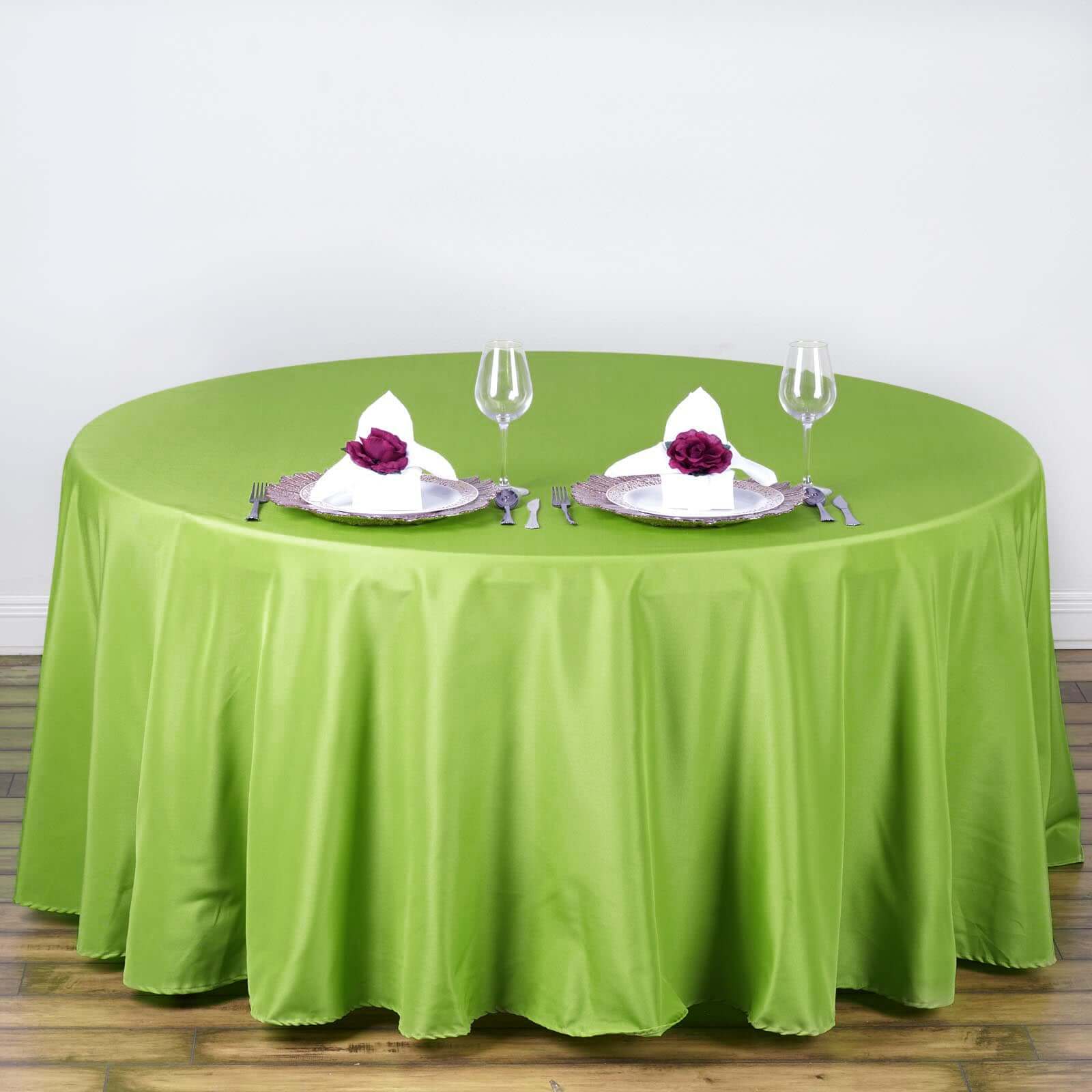 Hot Sale! Wrinkle-Resistant Polyester 108-Inch Round Apple Green Tablecloth for Various Occasions