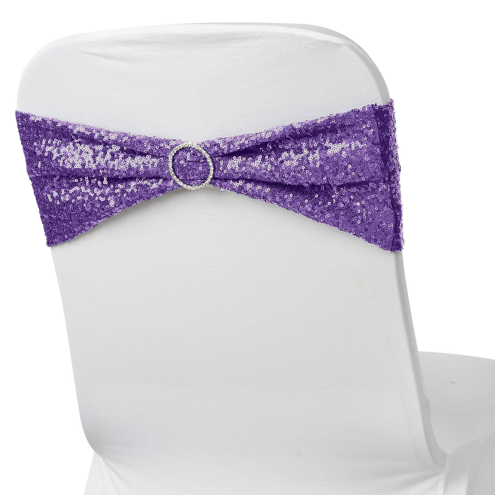5-Piece Purple Sequin Spandex Stretch Chair Bands, 6x15 Inches