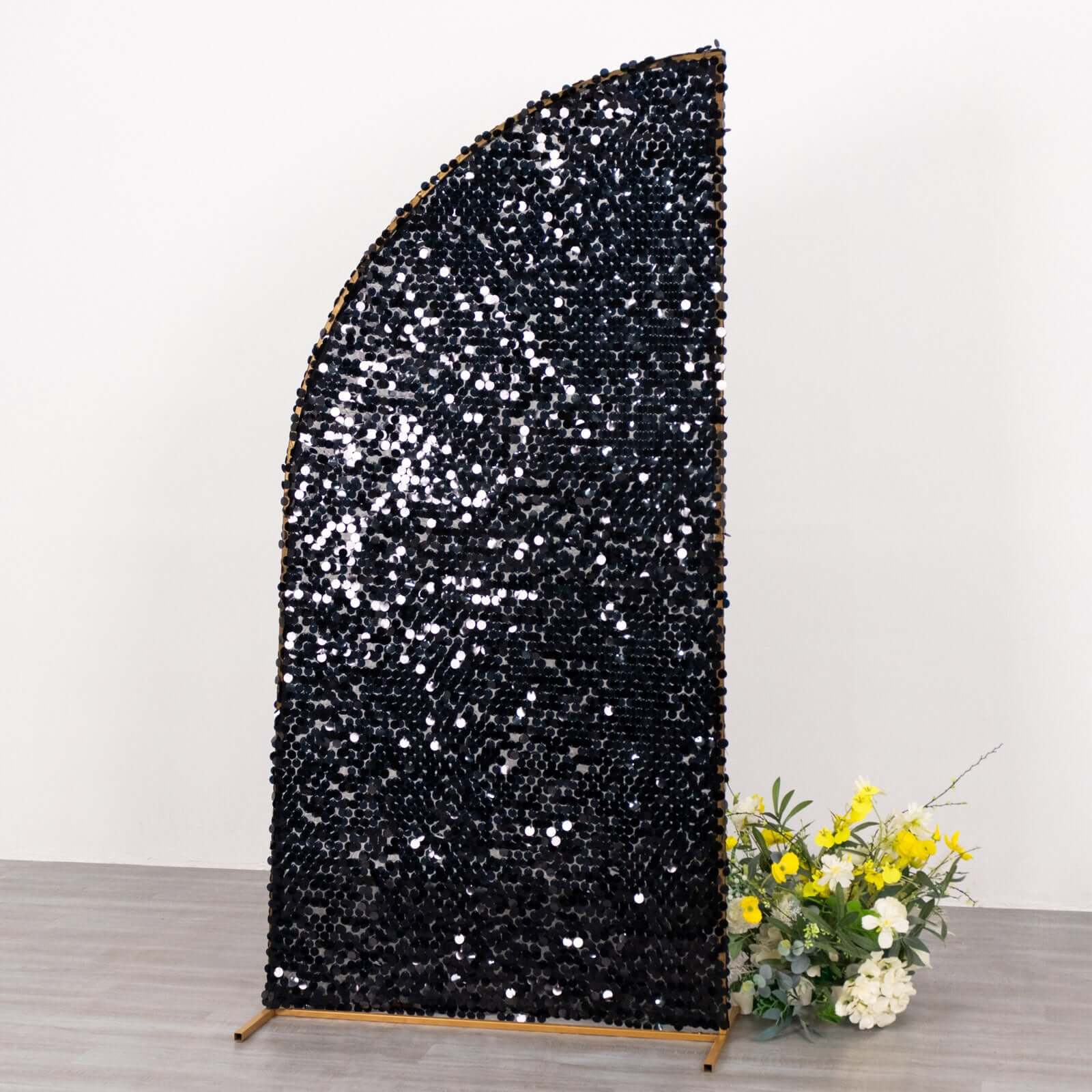 Hot! 6ft Black Double-Sided Payette Sequin Wedding Arch Cover for Half Moon Backdrop Stand