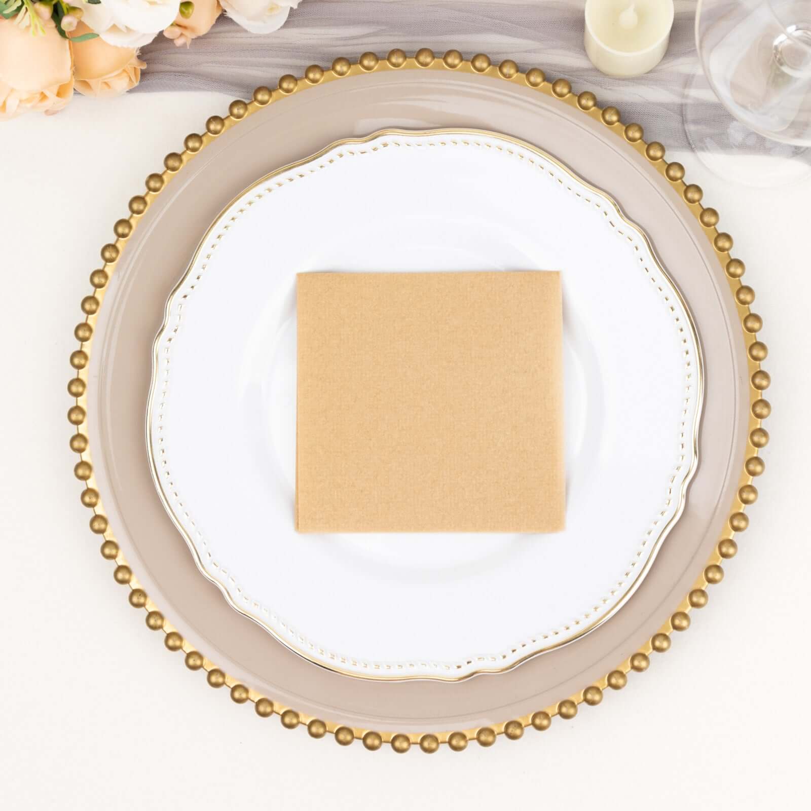 20-Pack 5x5 Natural Linen-Like Airlaid Napkins - Super Absorbent