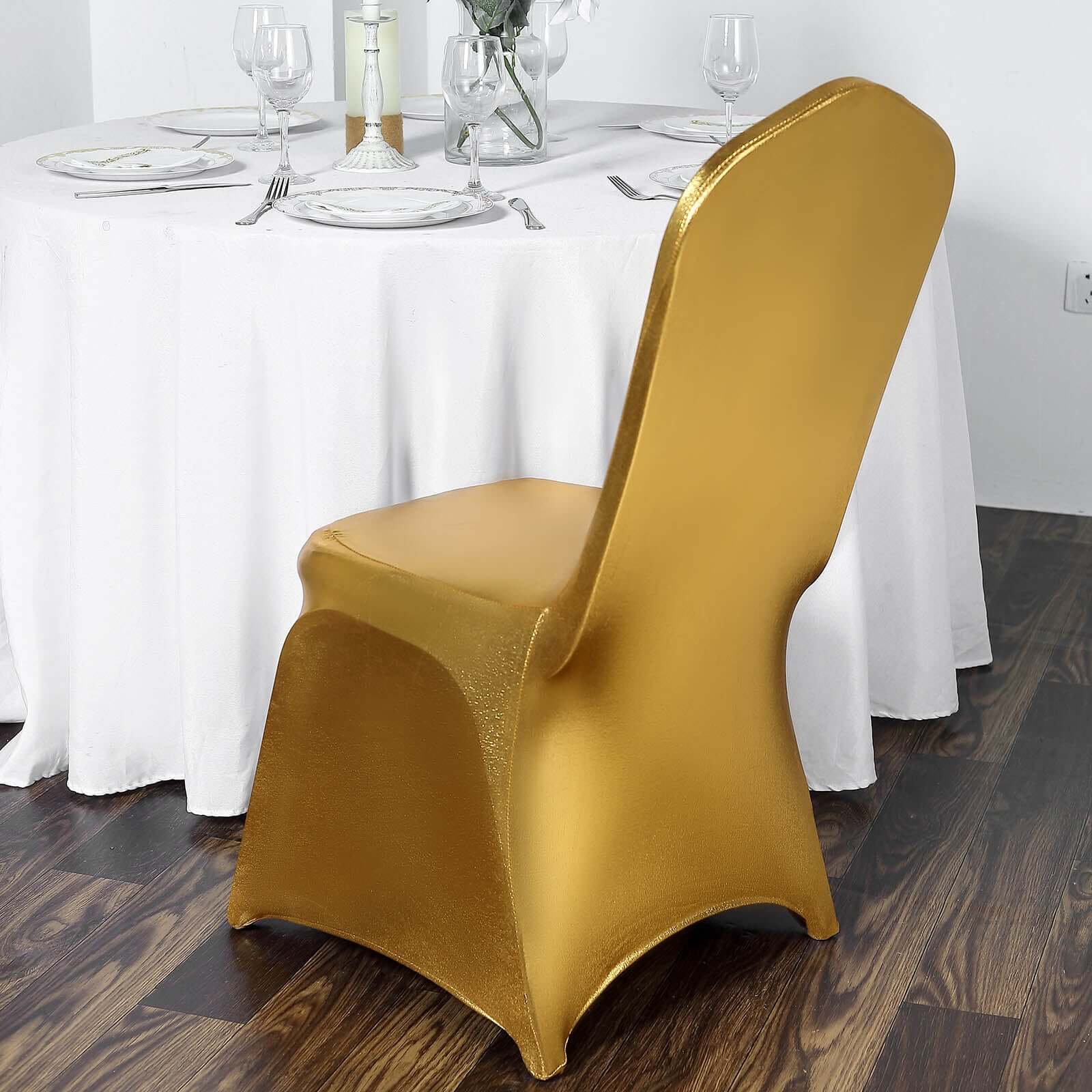 Premium Glittering Metallic Gold Spandex Banquet Chair Cover - Ideal for Special Events