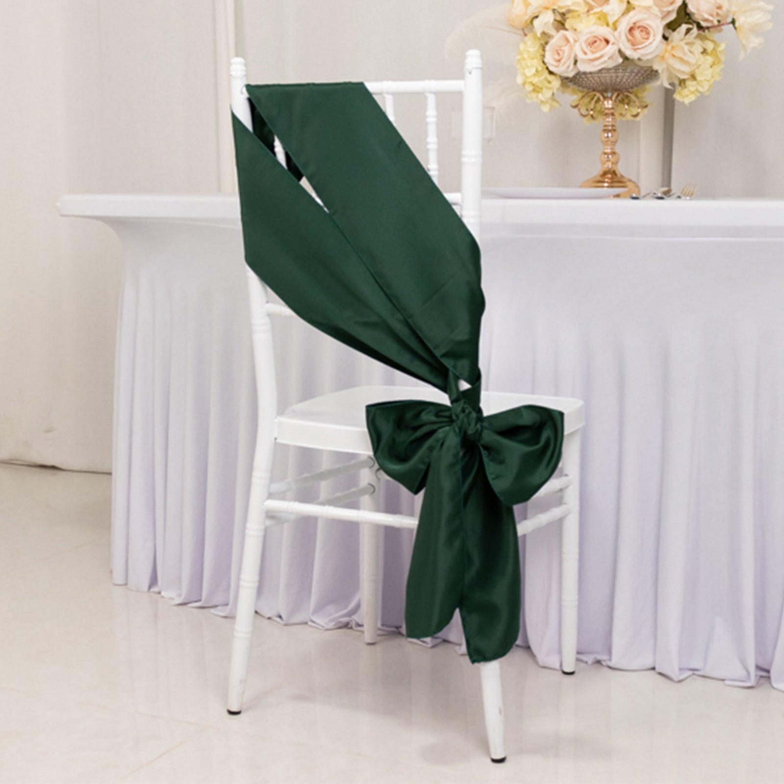 5-Piece Lamour Satin Hunter Emerald Green 6x106 Chair Sashes - Reusable Decorative Bows