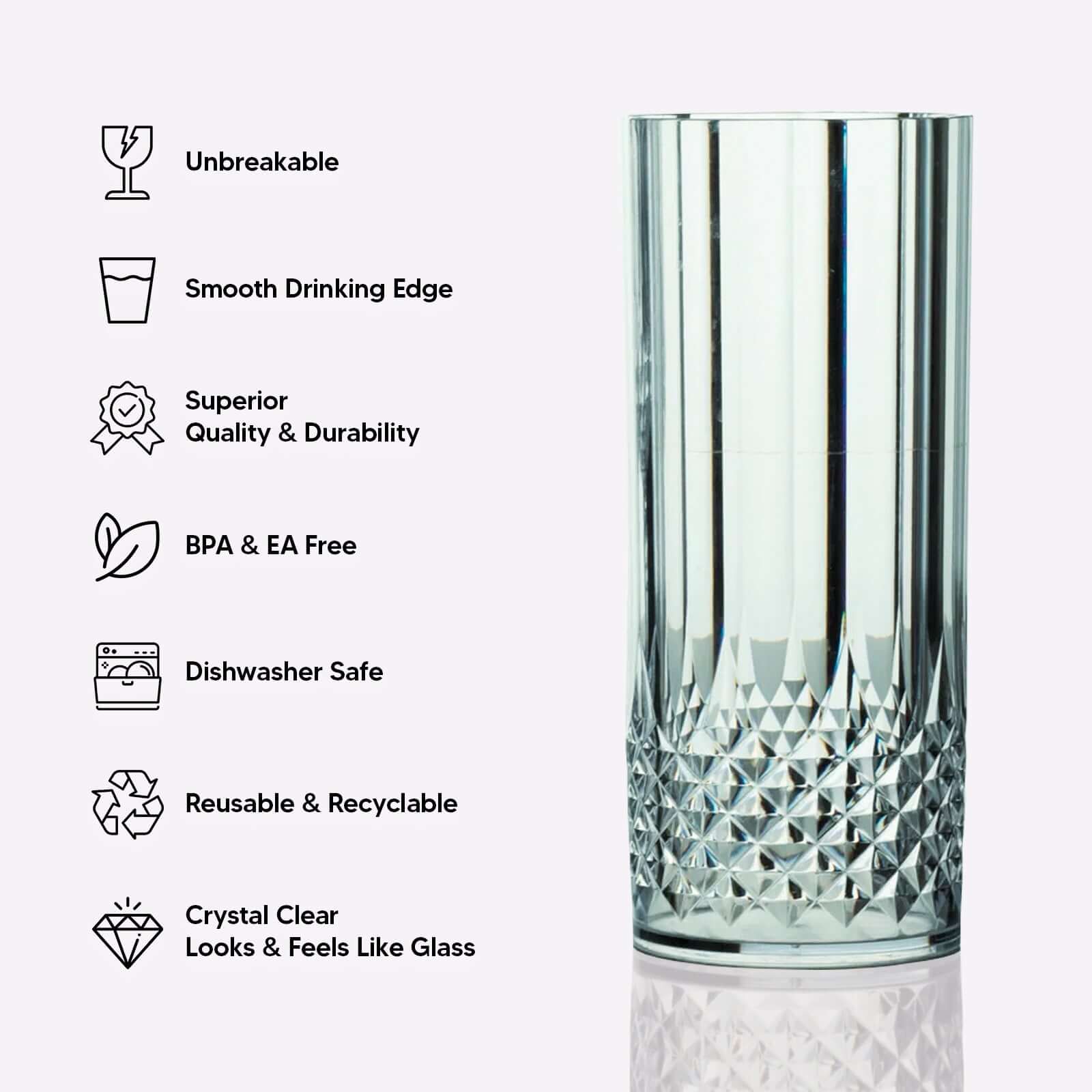 6-Pack Shatterproof 14oz Clear Plastic Highball Cocktail Tumblers with Crystal Cut Style