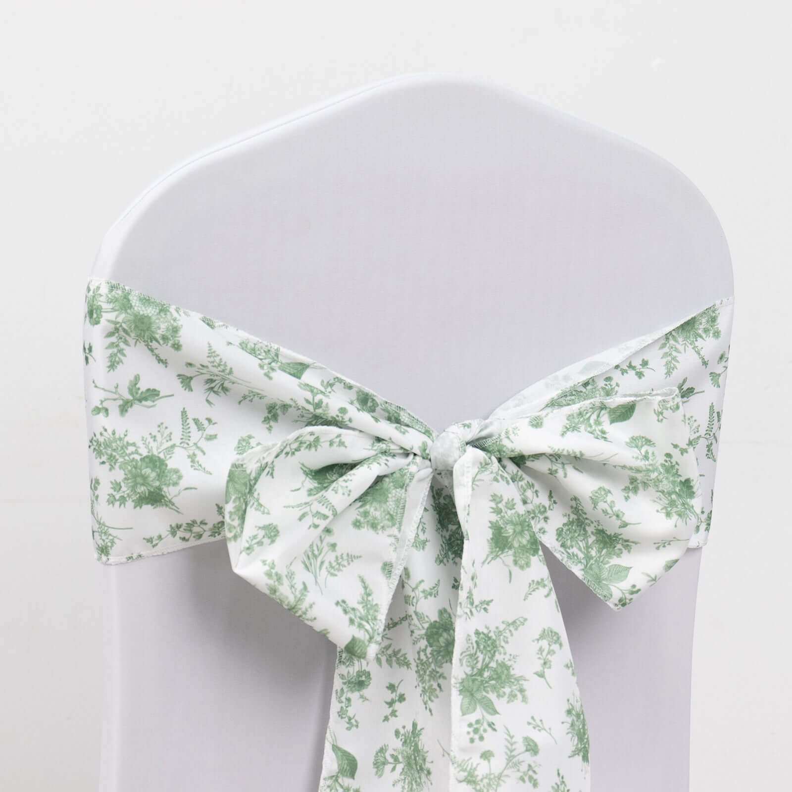 5-Pack French Toile Floral Polyester Chair Sashes in Dusty Sage Green - Stylish, Durable & Reusable