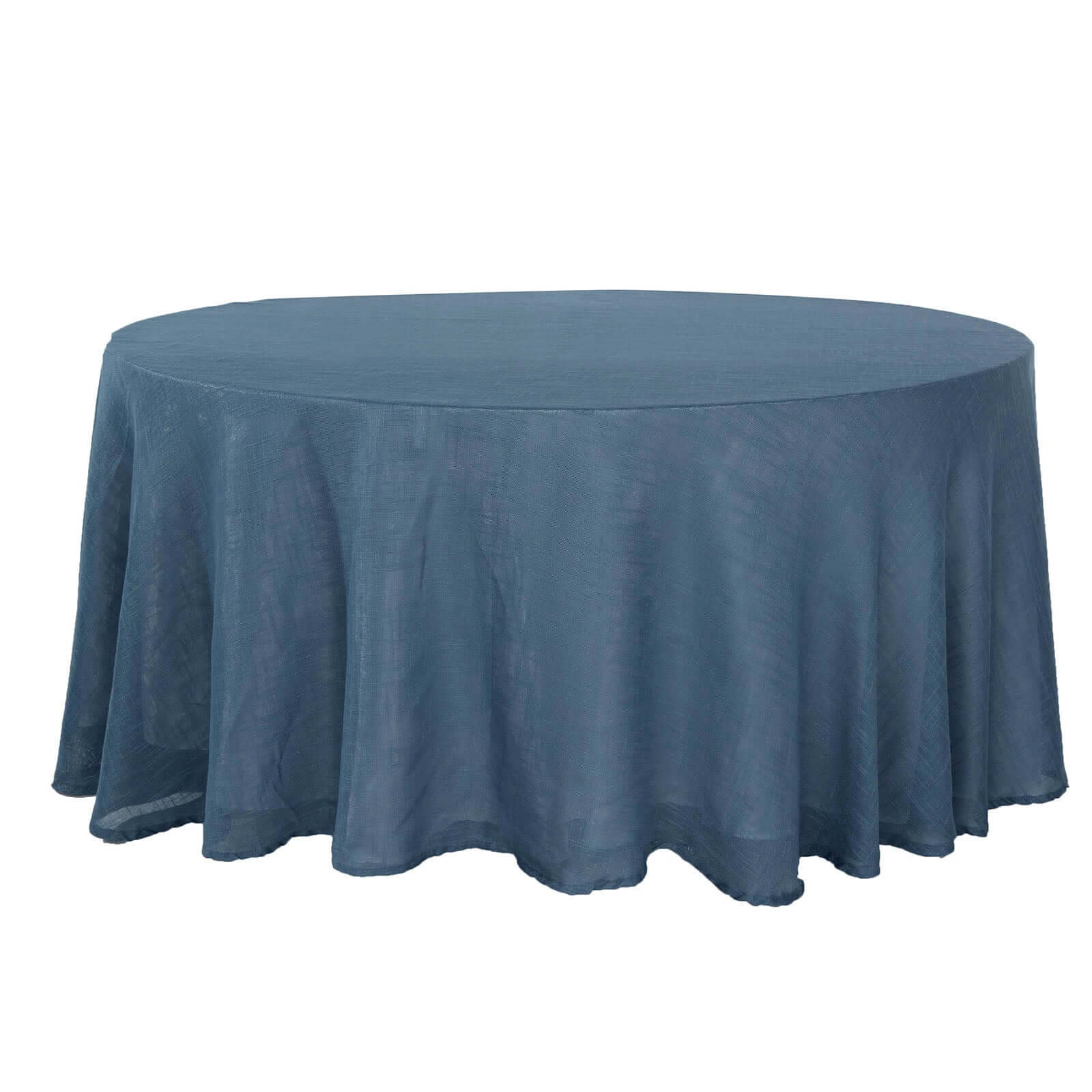 Premium Blue Faux Linen 120' Round Wrinkle-Resistant Tablecloth