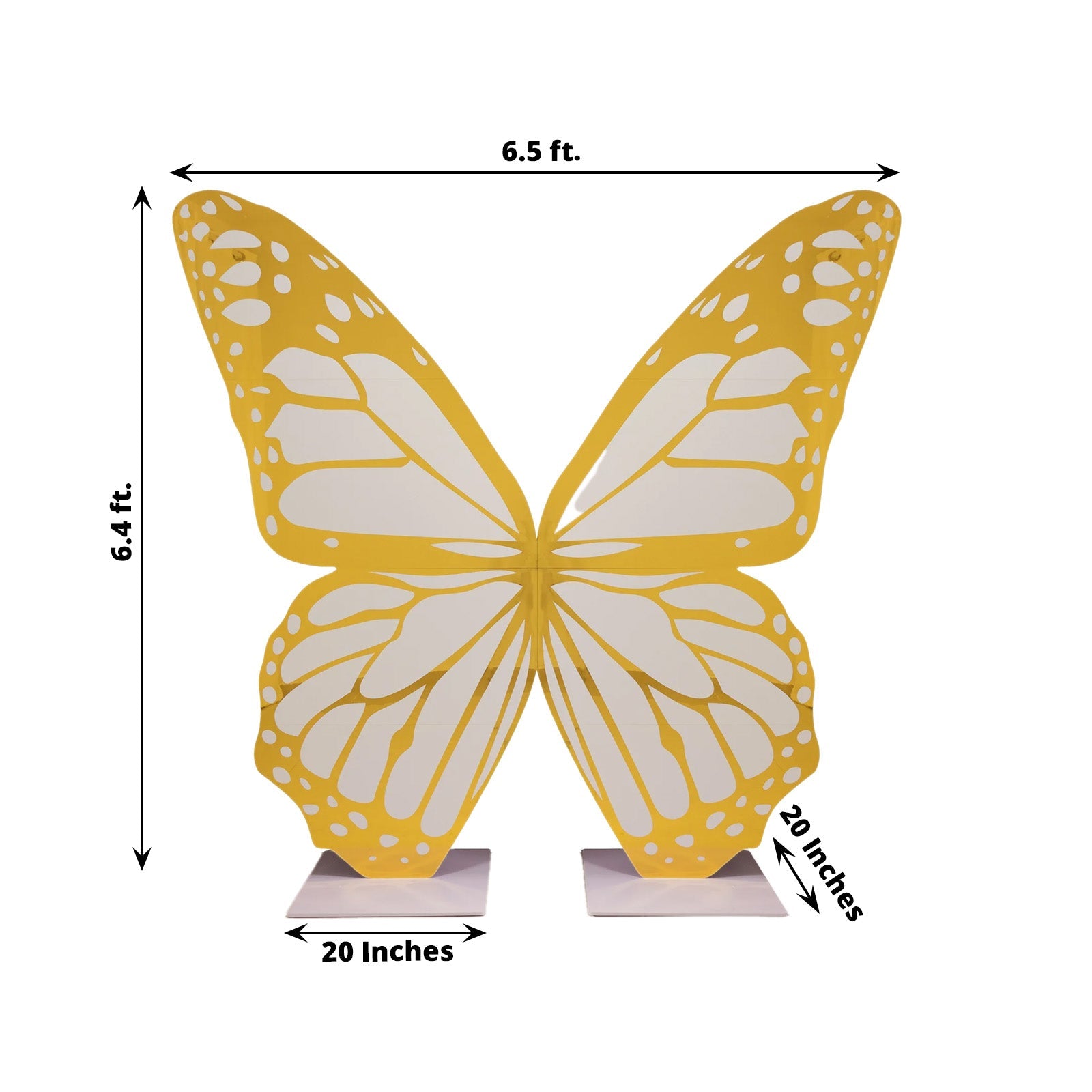 6.5ft Free-Standing Glossy White Gold Monarch Butterfly Wings Backdrop for Party