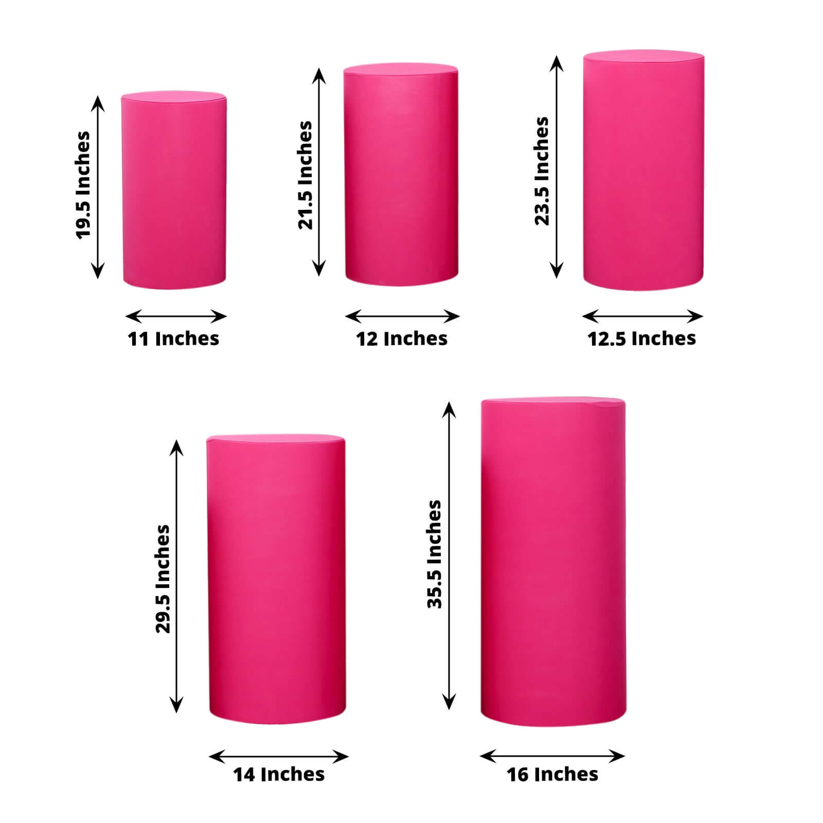 Hot Deal! Set of 5 Fuchsia Stretchable 160 GSM Spandex Cylinder Pedestal Stand Covers