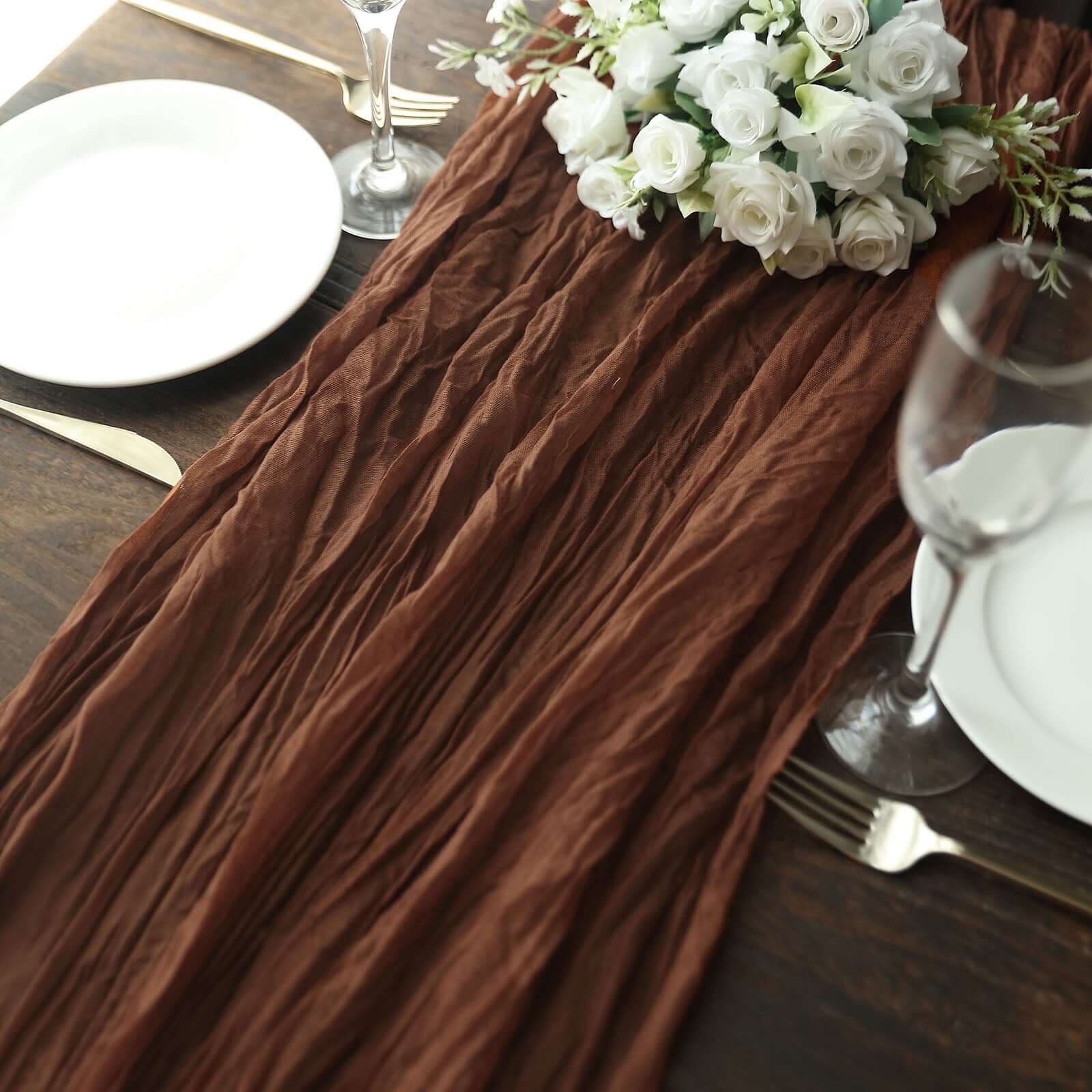 Hot Sale! 10ft Cinnamon Brown Gauze Cheesecloth Table Runner in Rustic Boho Style