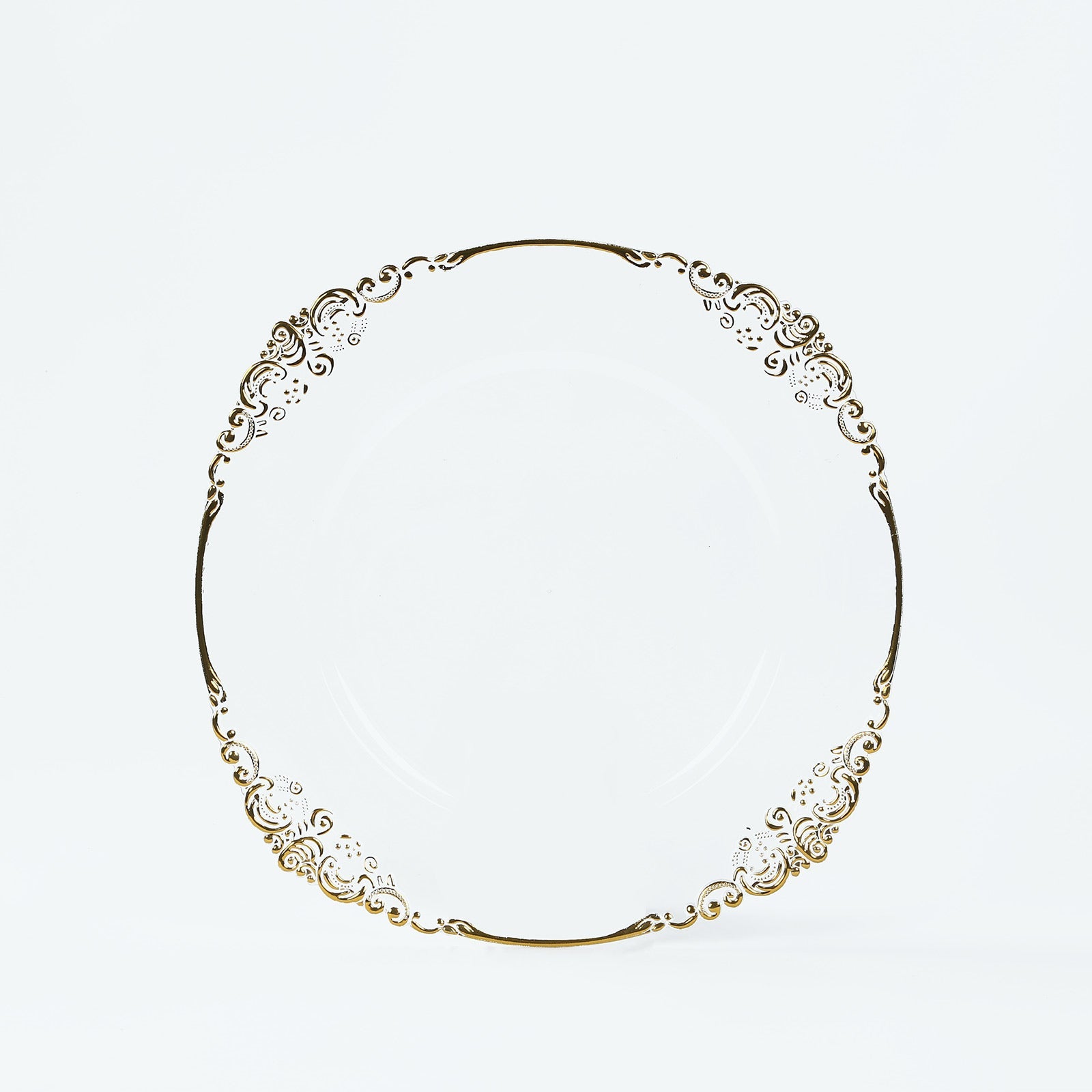20-Pack Clear Plastic Round Charger Plates with Gold Embossed Baroque Rim - Ideal for Dinner Parties