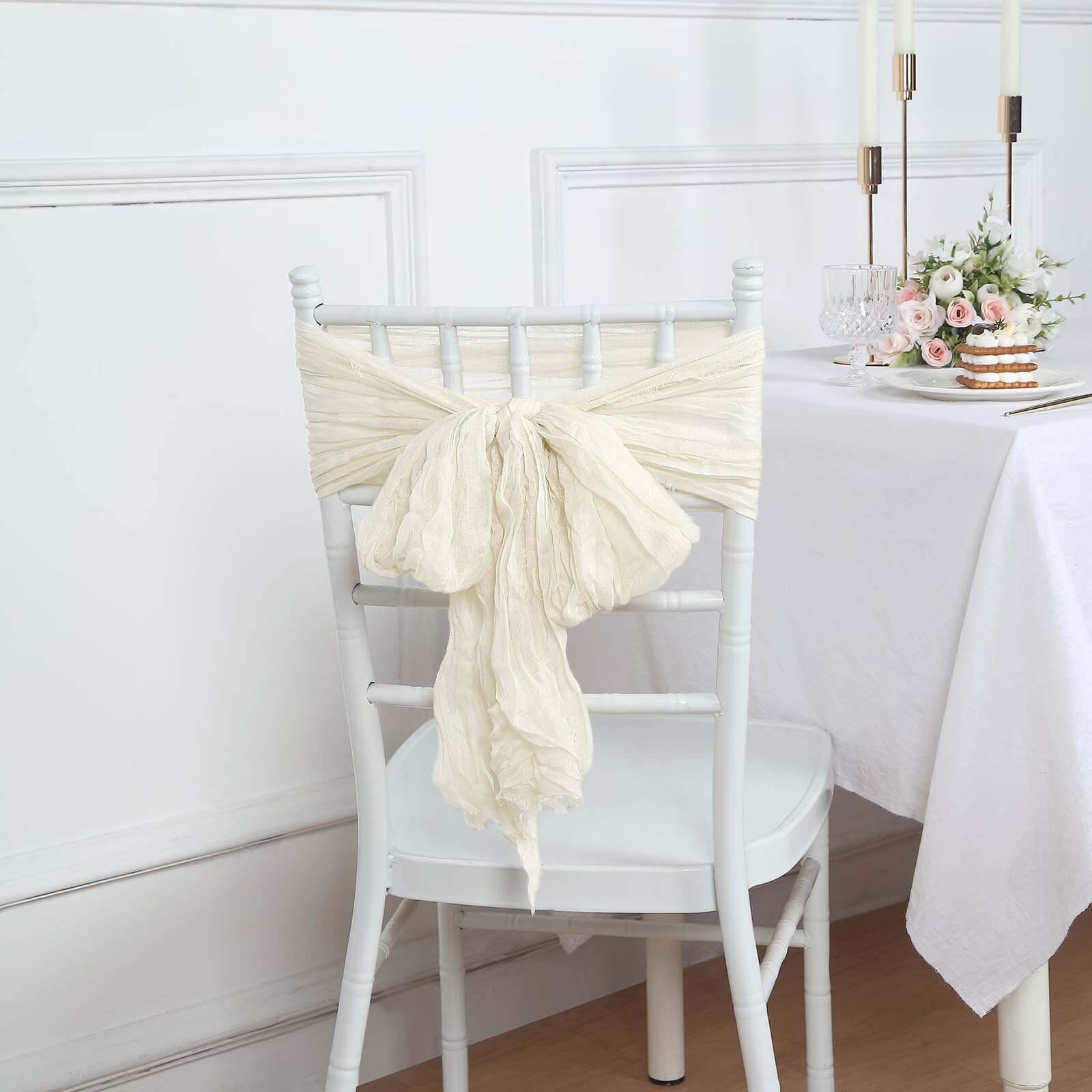 5-Pack Cream Cheesecloth Chair Sashes - Perfect Boho Decor for Events