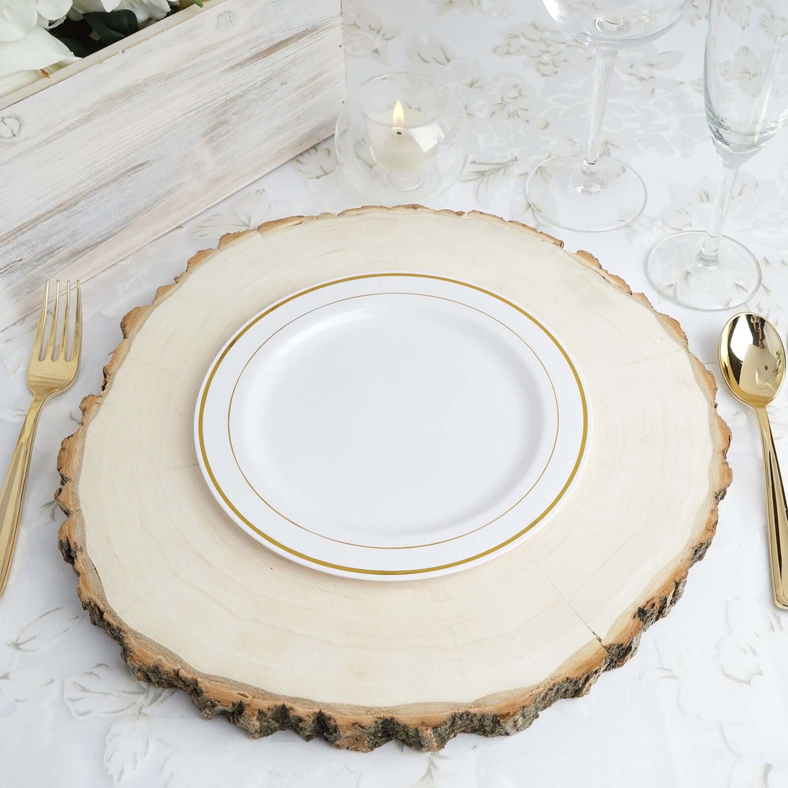 Hot Deal! 10-Pack 8" Disposable White Plastic Dessert Plates with Gold Rim for Parties