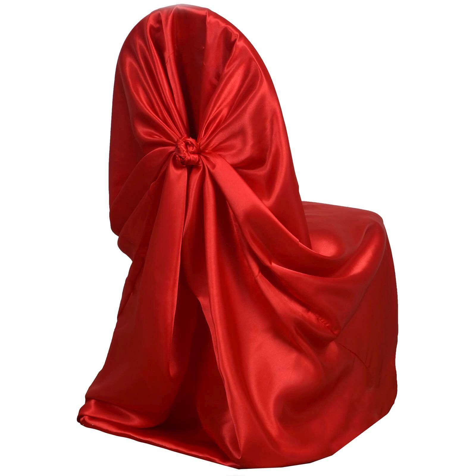 Red Satin Self-Tie Chair Cover - Universal Fit for Various Chairs, Durable and Stylish