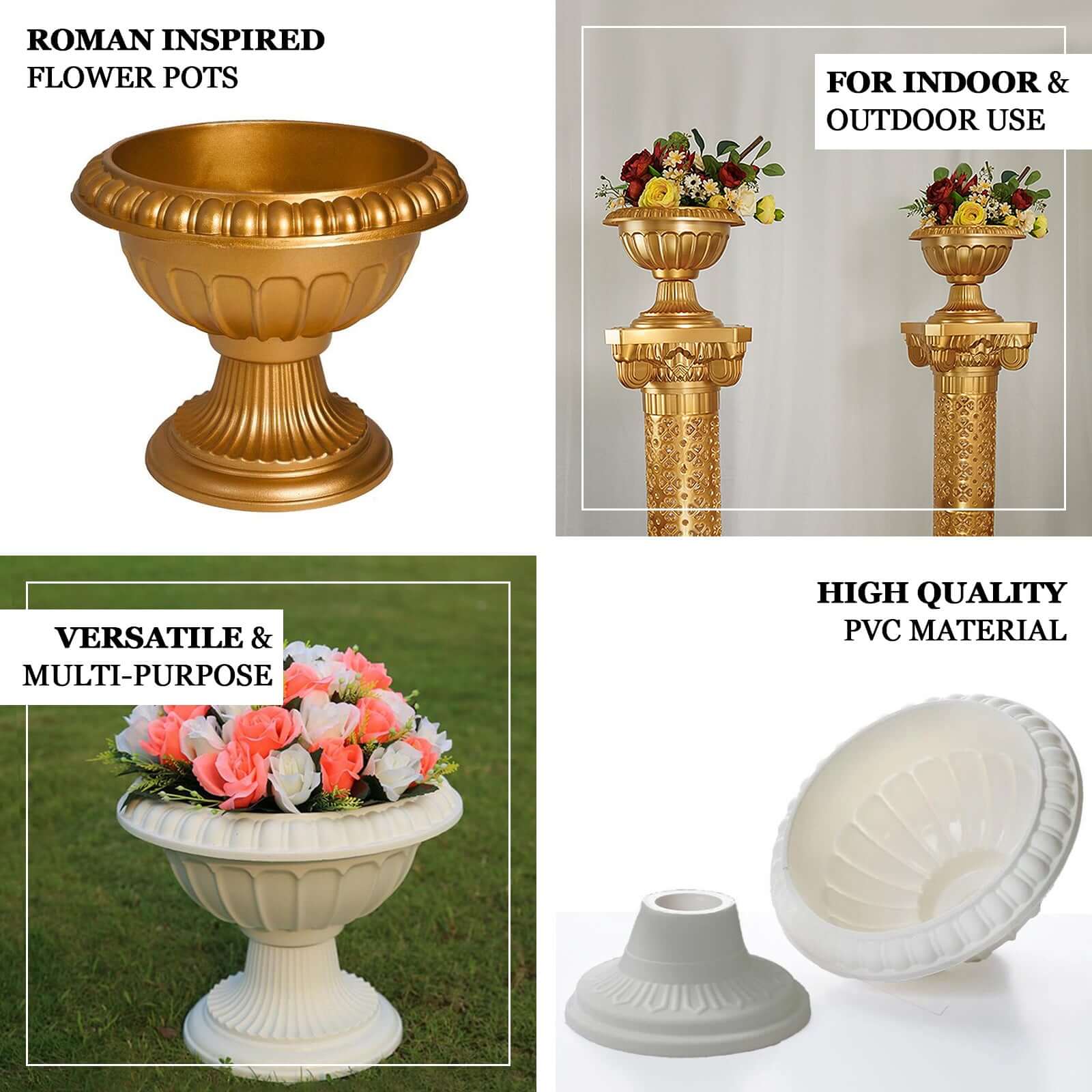 4-Pack All-Weather PVC Roman-Inspired Pedestal Column Flower Plant Stands - Off White