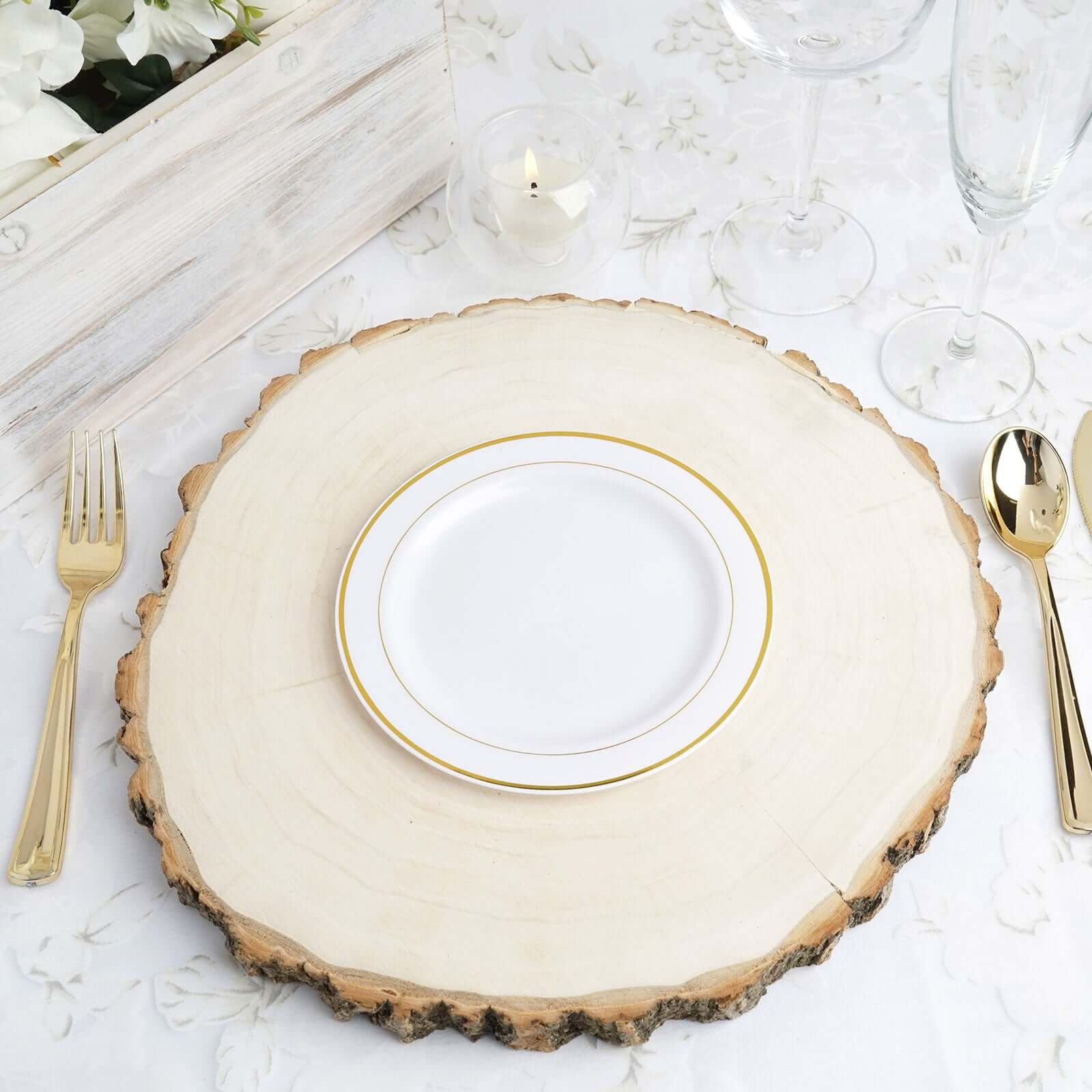10-Piece Set of Disposable White Plastic Dessert Plates with Stylish Gold Rim, 6 Inches