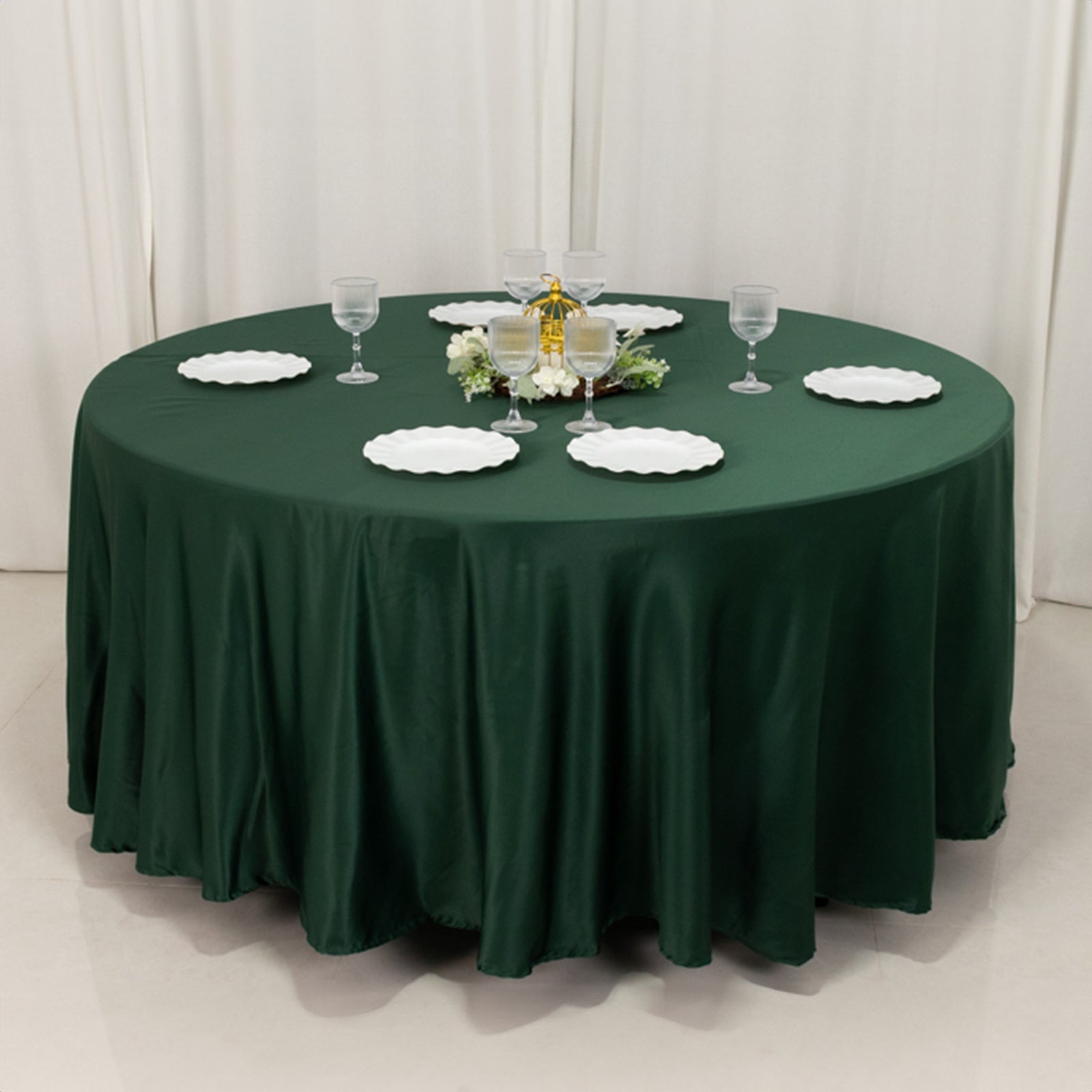 Lamour Satin Round Tablecloth in Hunter Emerald Green - Durable, Silk-Like & Ideal for Events