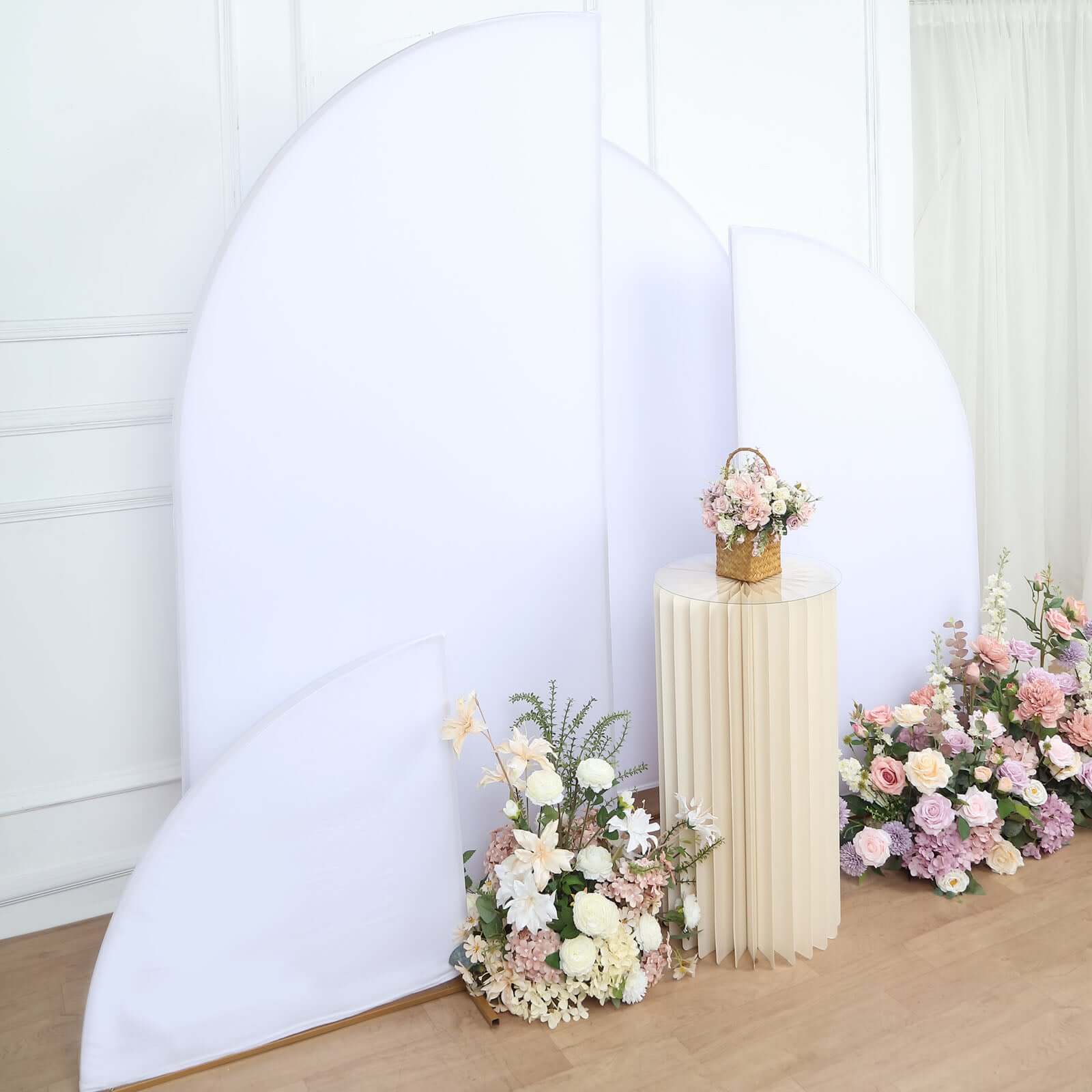 Custom-Fit Matte White Spandex Half Moon Wedding Arch Covers Set of 4 - Various Sizes