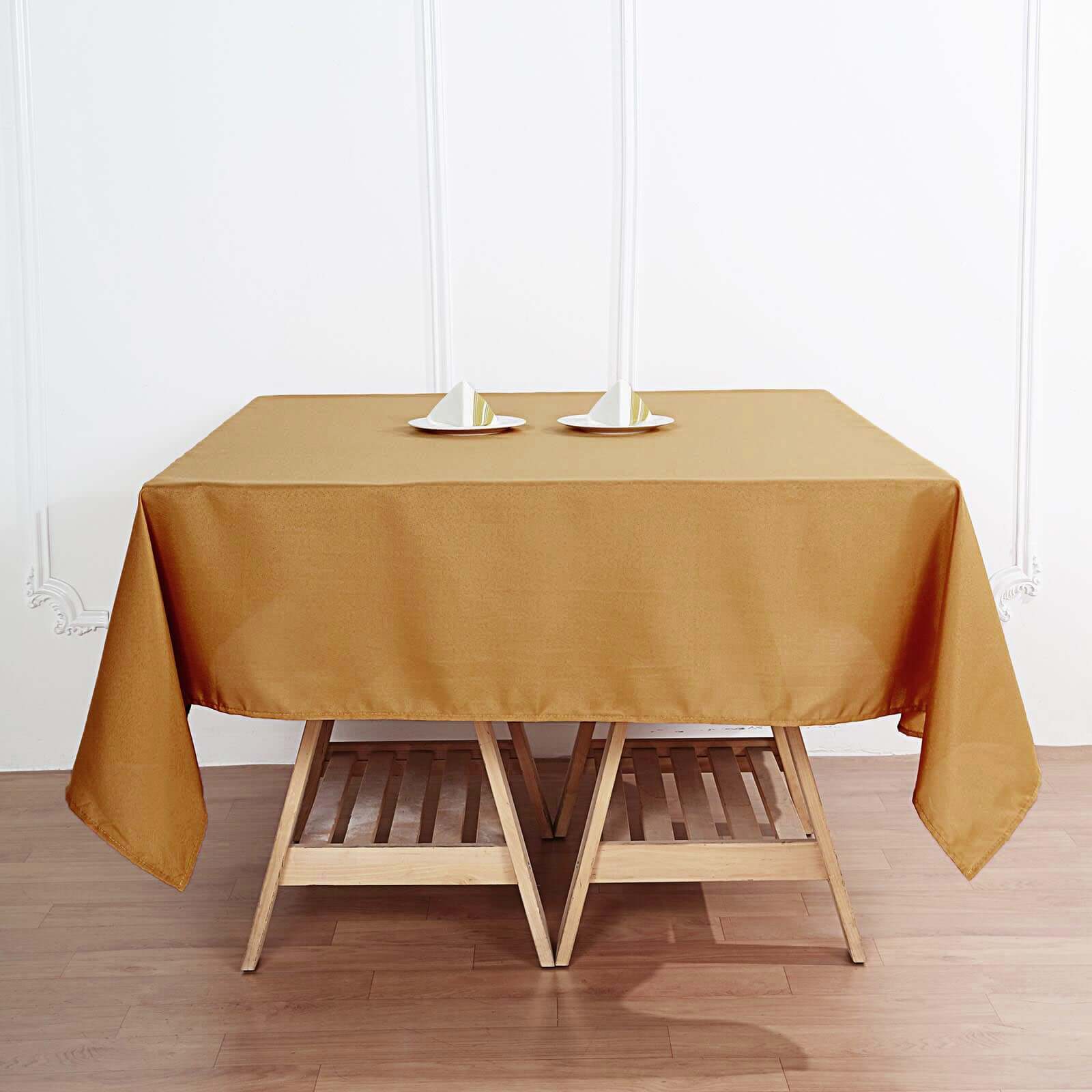 Durable Gold 70x70 Polyester Square Tablecloth - Wrinkle-Free