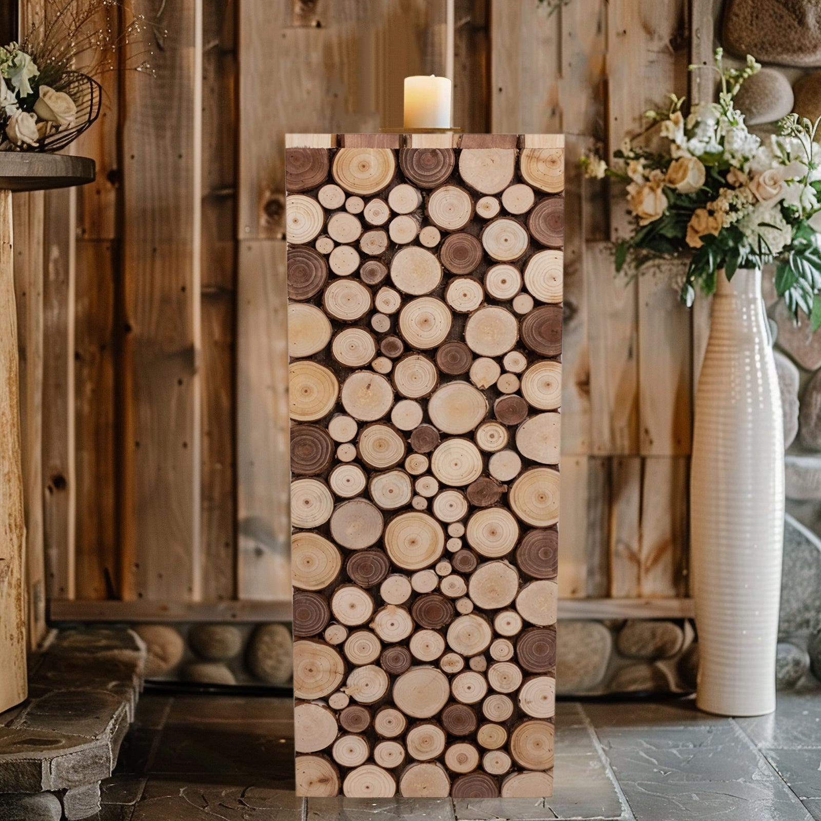 30" Natural Wooden Rectangular Pillar Prop Pedestal Stand for Rustic Farmhouse Decor - Handmade!