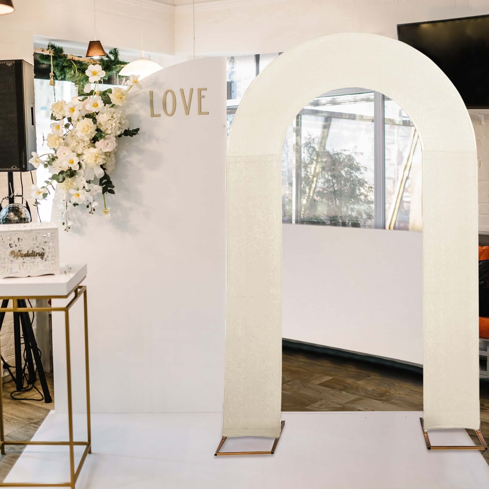 Premium 8ft Beige Spandex U-Shaped Fitted Slipcover for Wedding Arch - Double-Sided
